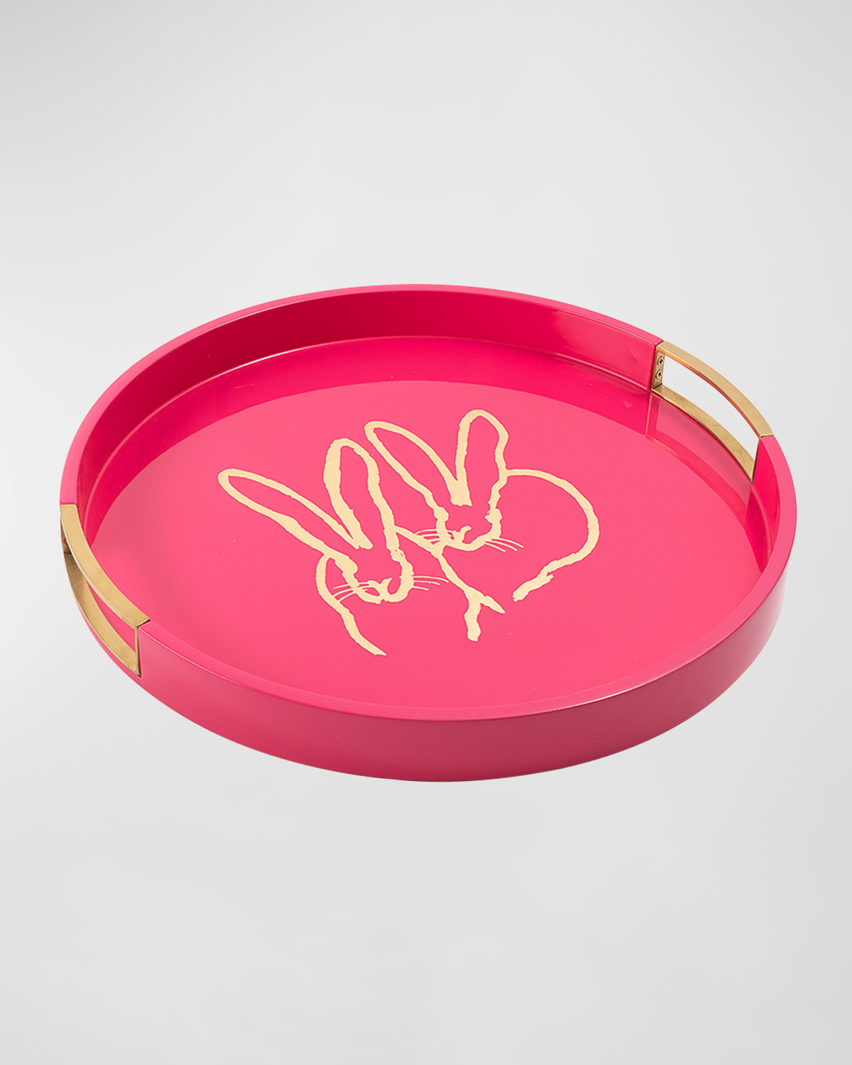 Shop Hunt Slonem Bunny Drinks Lacquer Tray With Brass Handles In Pink