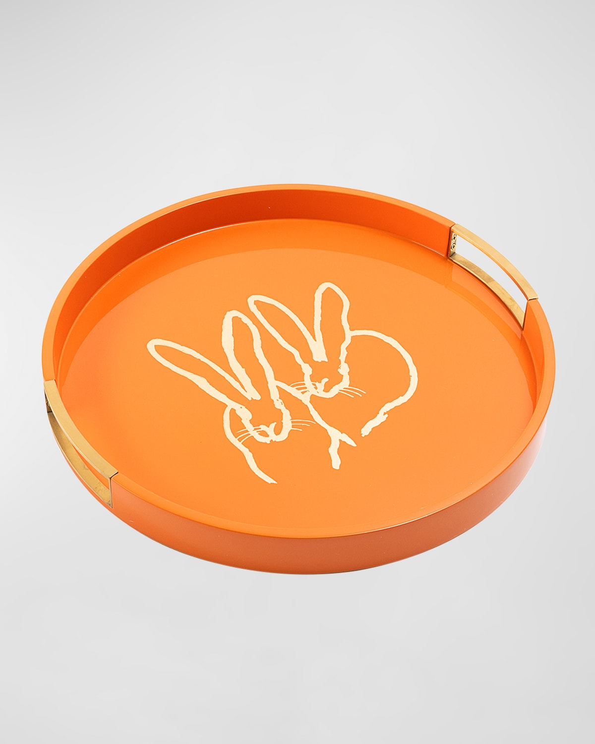 Hunt Slonem Bunny Drinks Lacquer Tray With Brass Handles