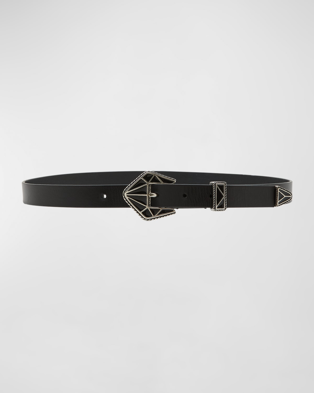 Isabel Marant Coraline Leather Belt With Geometric Accents In Black Silver