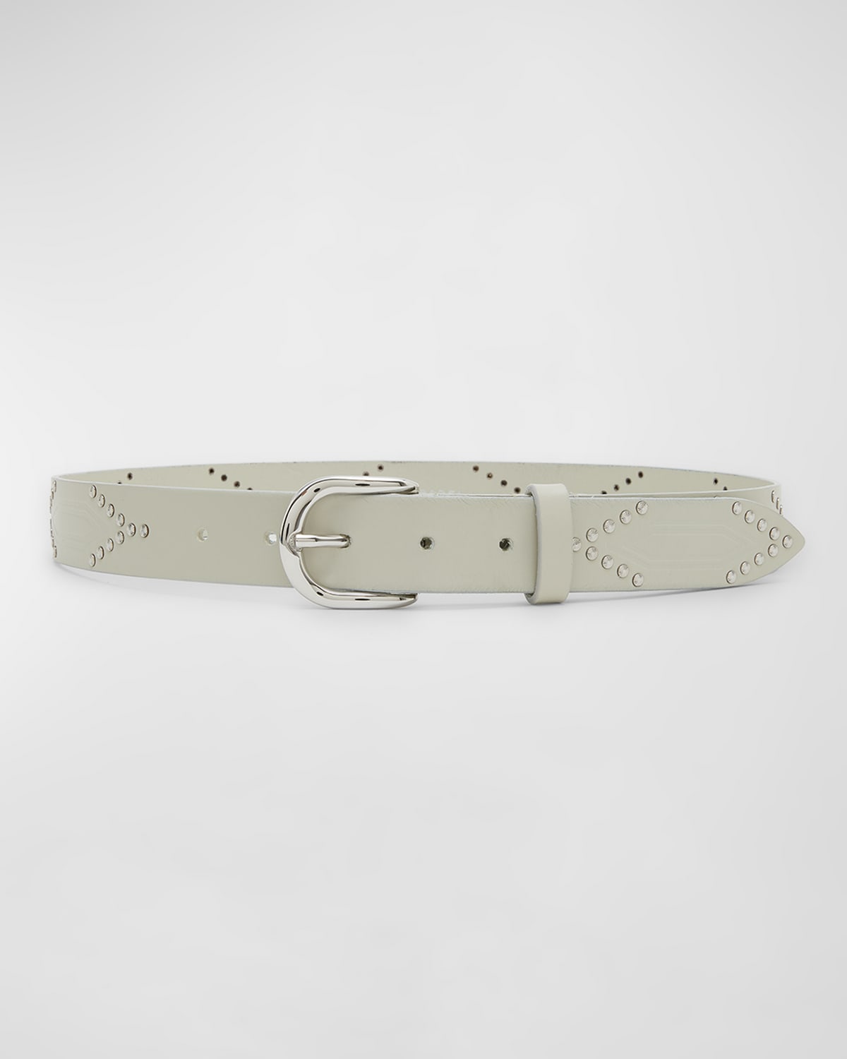 Shop Isabel Marant Telly Gd Studded Leather Belt In Chalk Silver