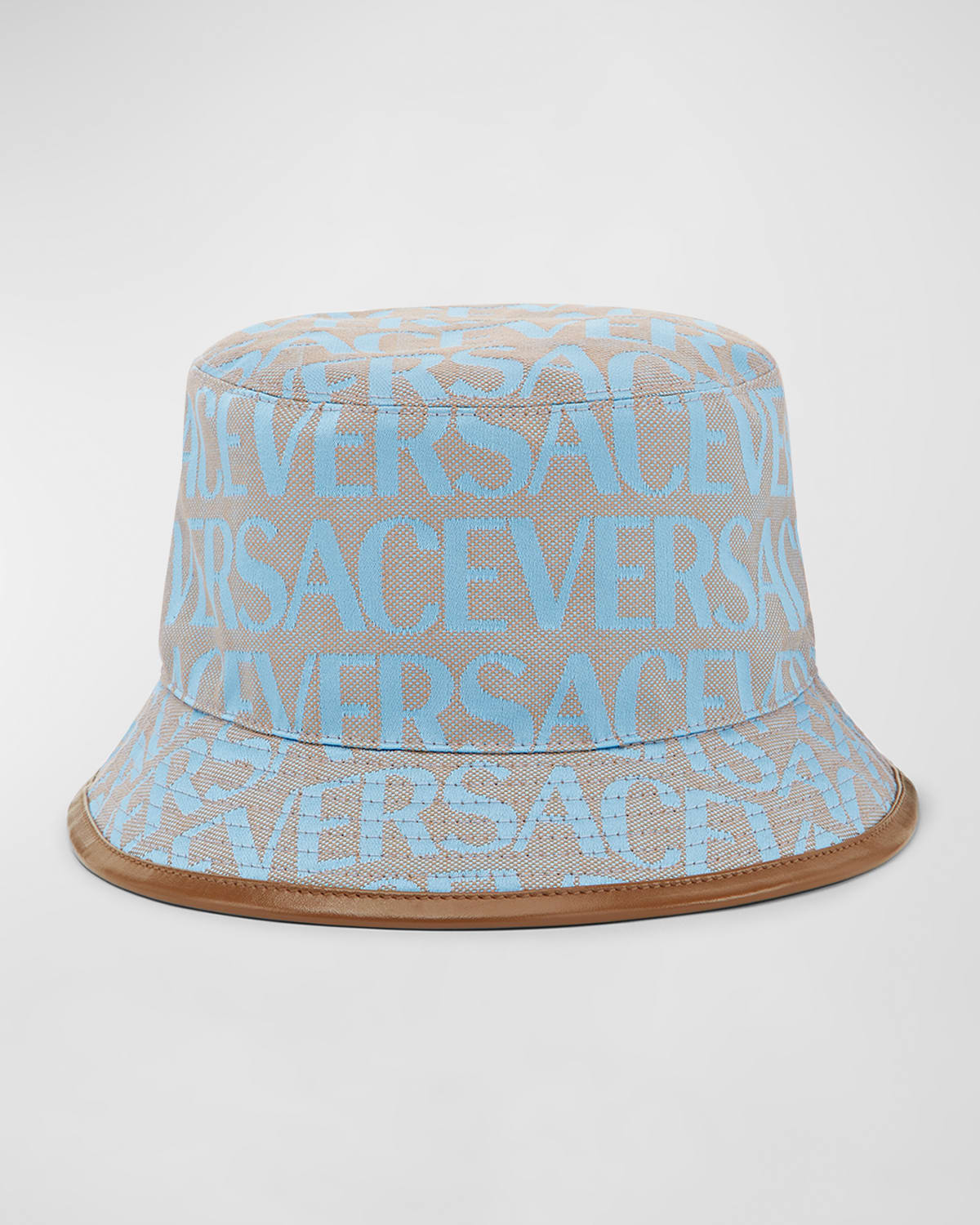 Versace Allover Cotton Bucket Hat In Beige Blue