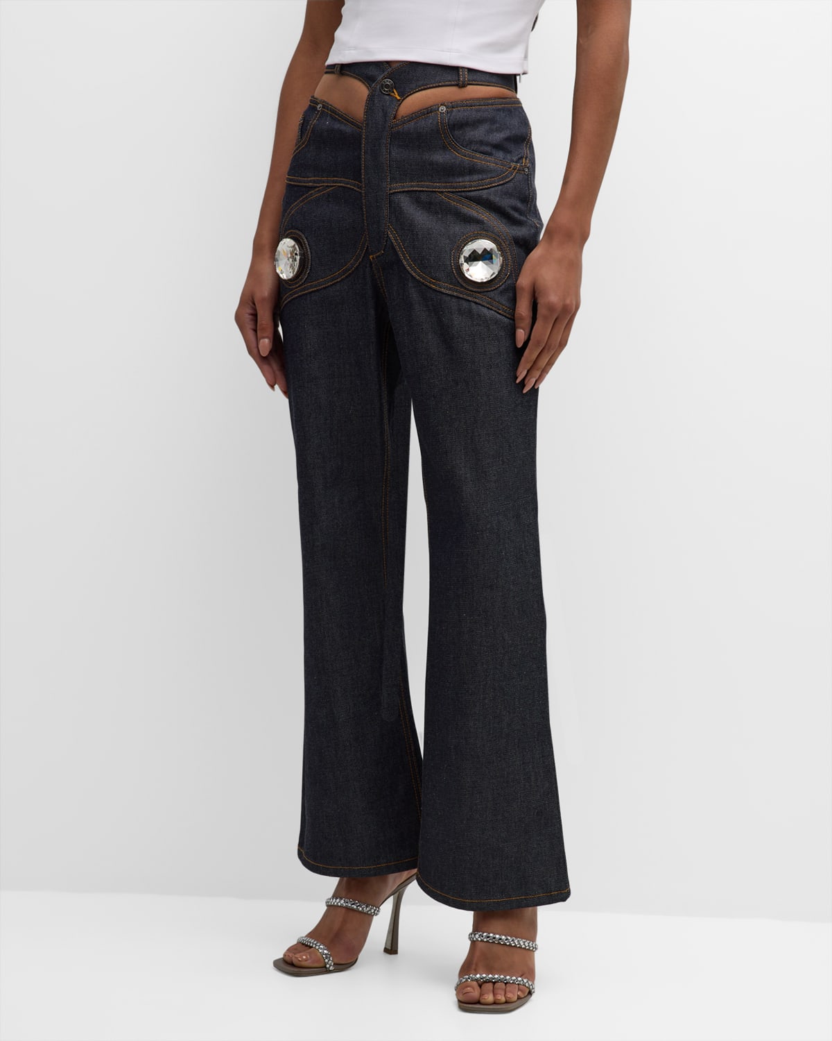 Area Butterfly Raw Cotton Denim Crop Jeans In Dark Indigo