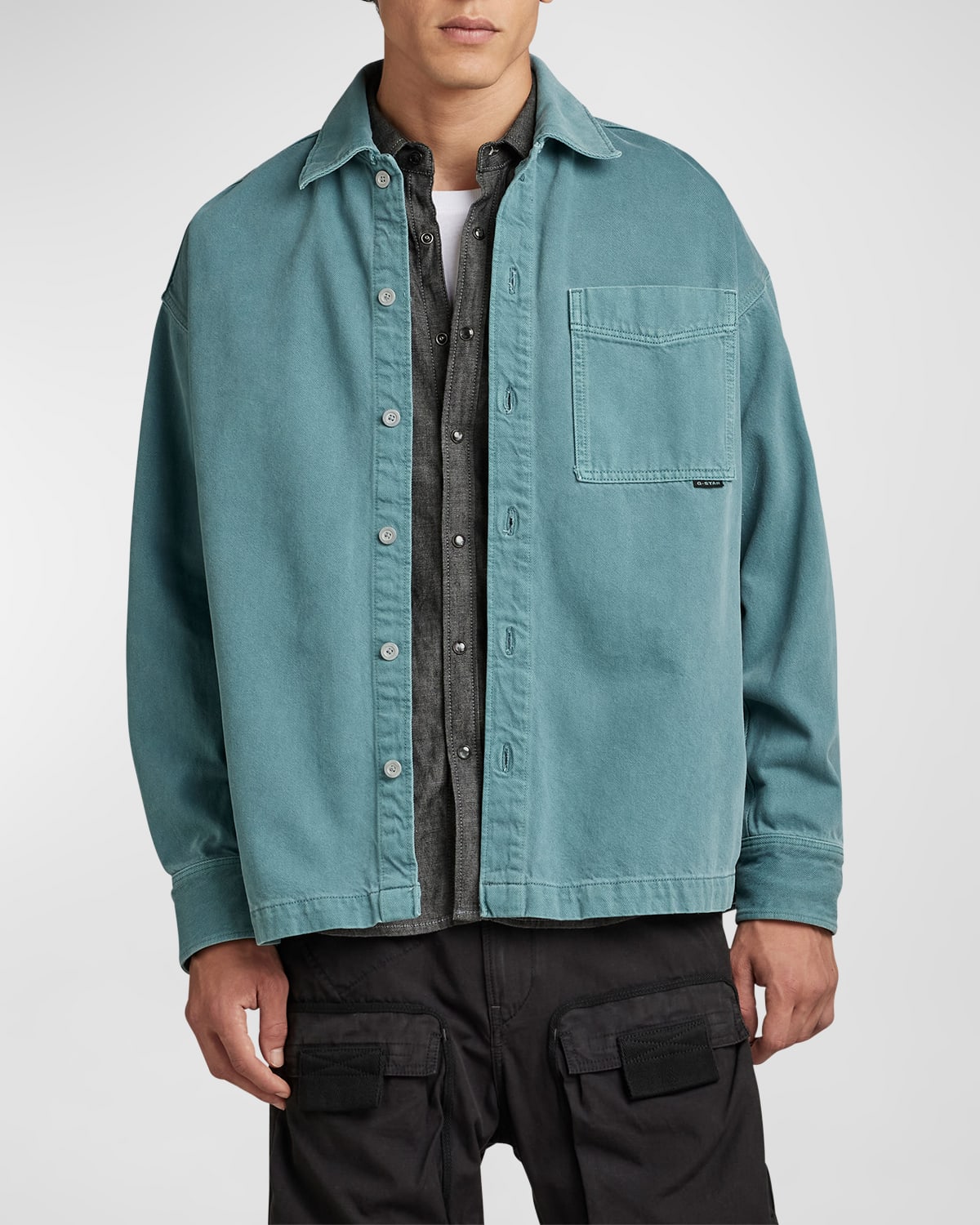 G-STAR RAW Men's Boxy Garment-Dyed Button-Front Shirt