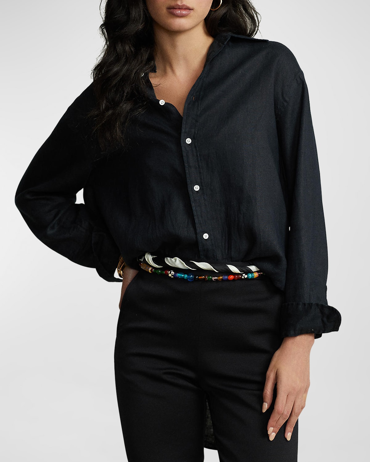 Ralph lauren black linen shirt 2025