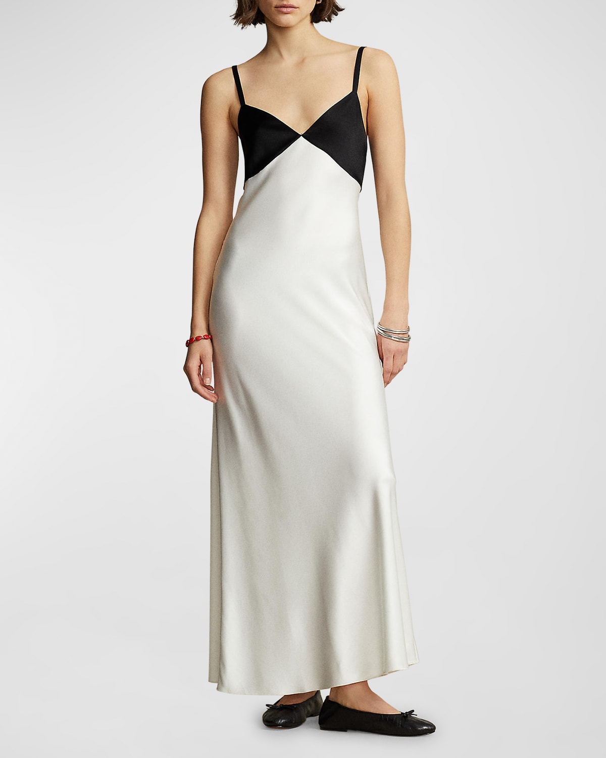 Contrast Satin Sleeveless Gown