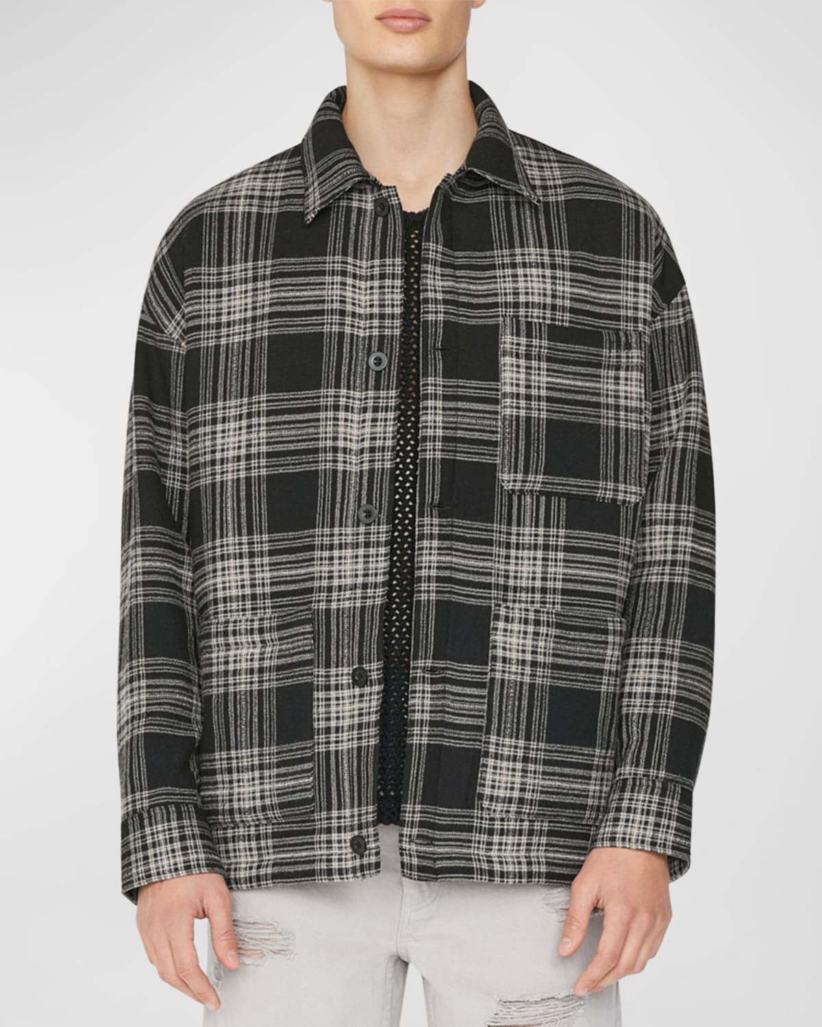 Shop Frame Men's Soft Padded Check Overshirt In Noir