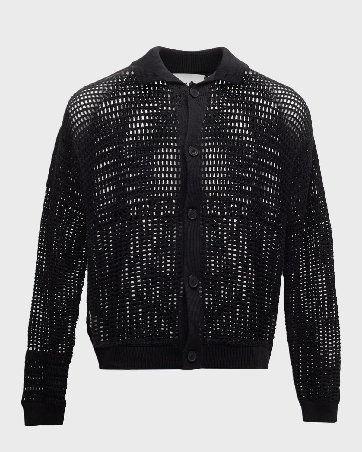 Frame Mixed Open Stitch Cotton Cardigan In Black