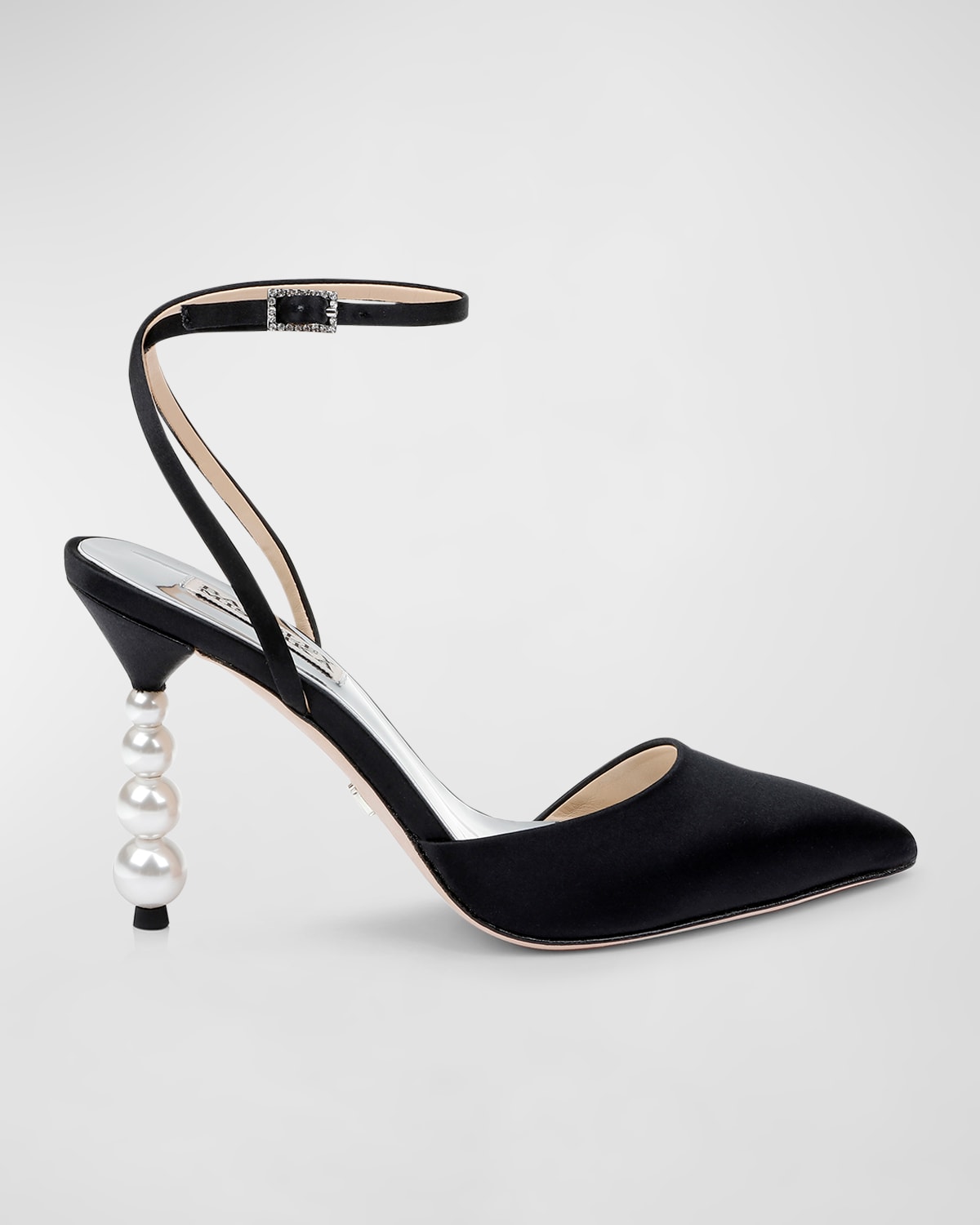 Badgley Mischka Indie Ankle Strap Pointed Toe Pump In Blacksatin