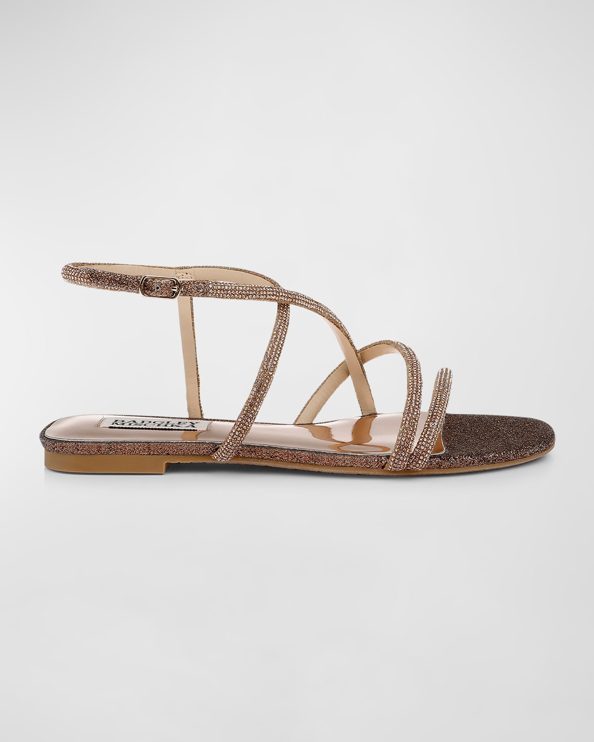 Shop Badgley Mischka Ivie Strass Strappy Flat Sandals In Bronze