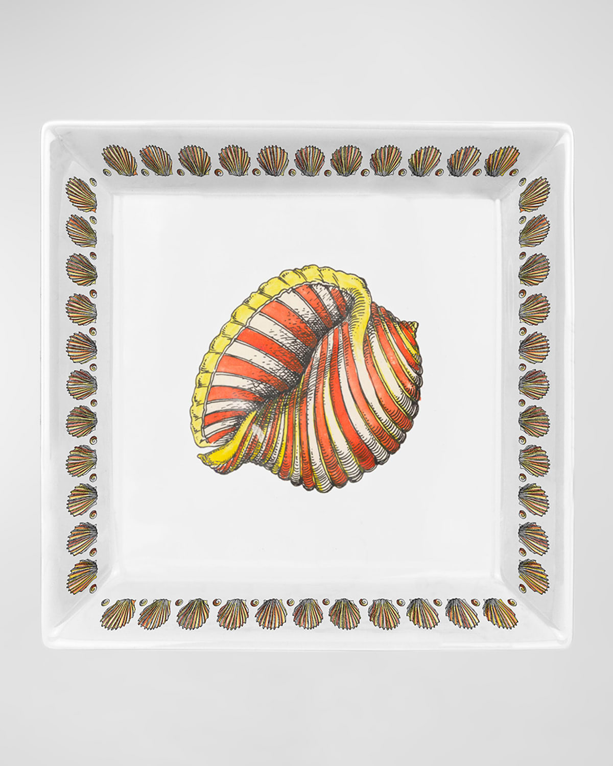 Fornasetti Square Plate 20 X 20cm - Giro Di Conchiglie Color Gold Black White