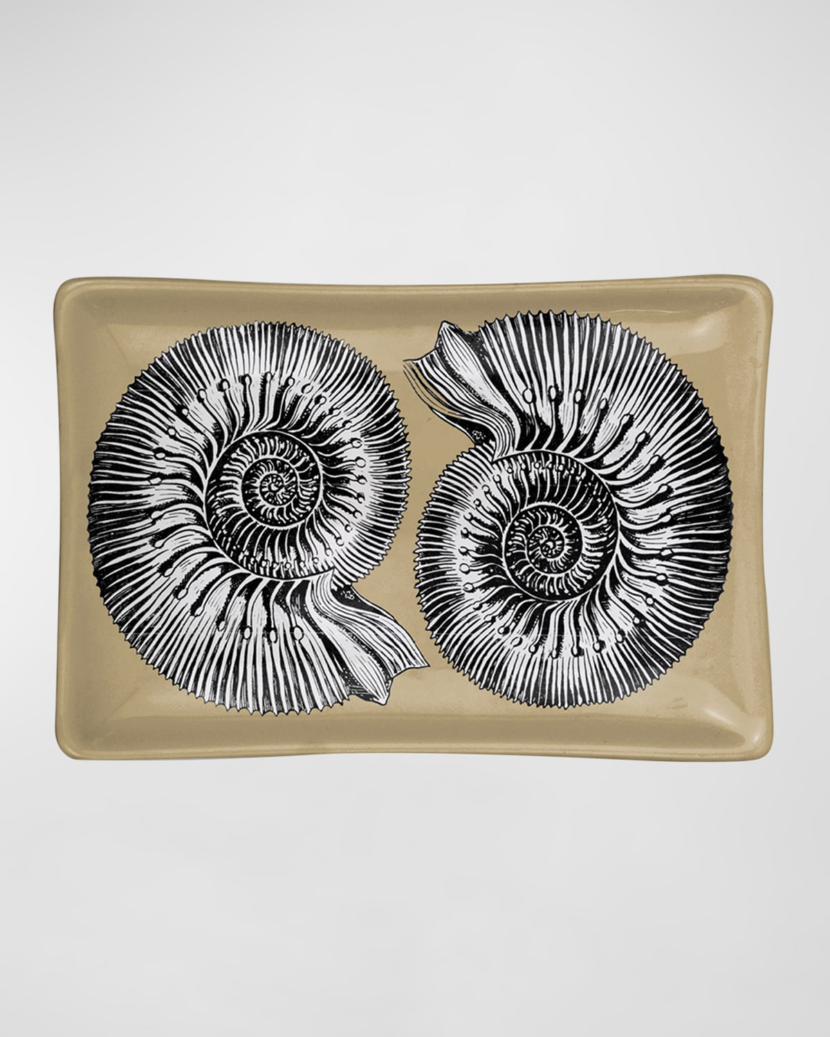 Fornasetti Rectangular Ashtray - Conchiglie Black Gold White