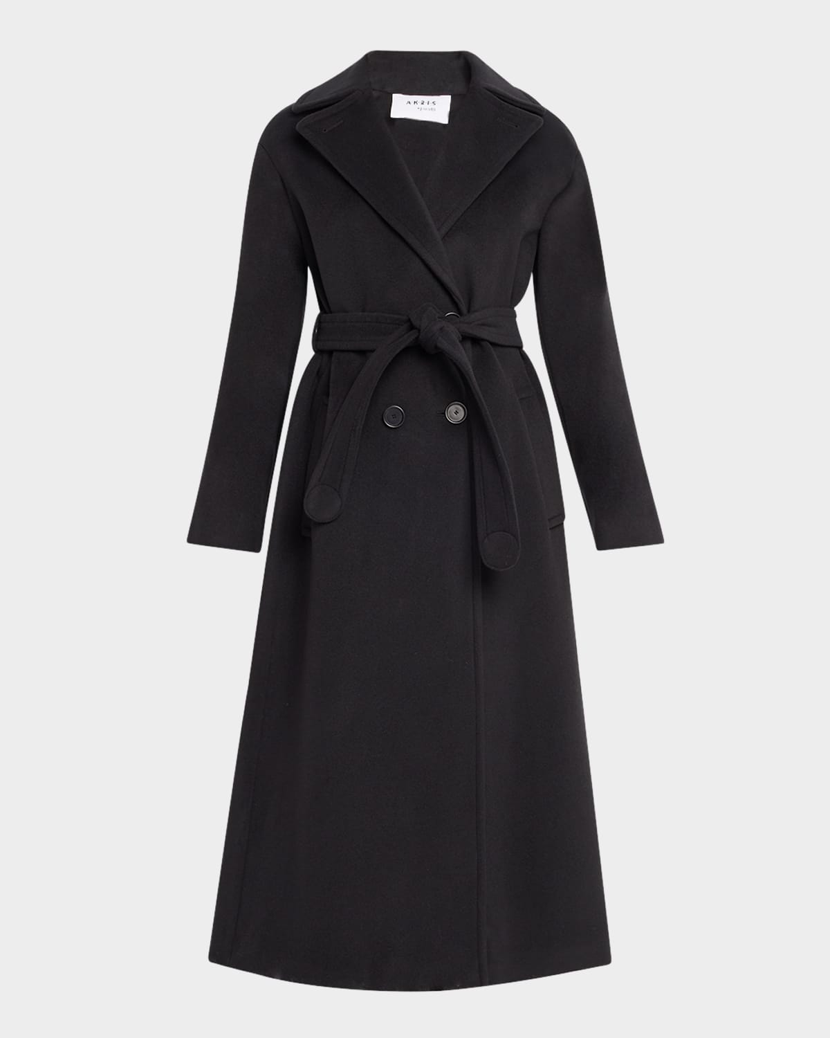 Long Double-Breast Belted Wool-Cashmere Coat