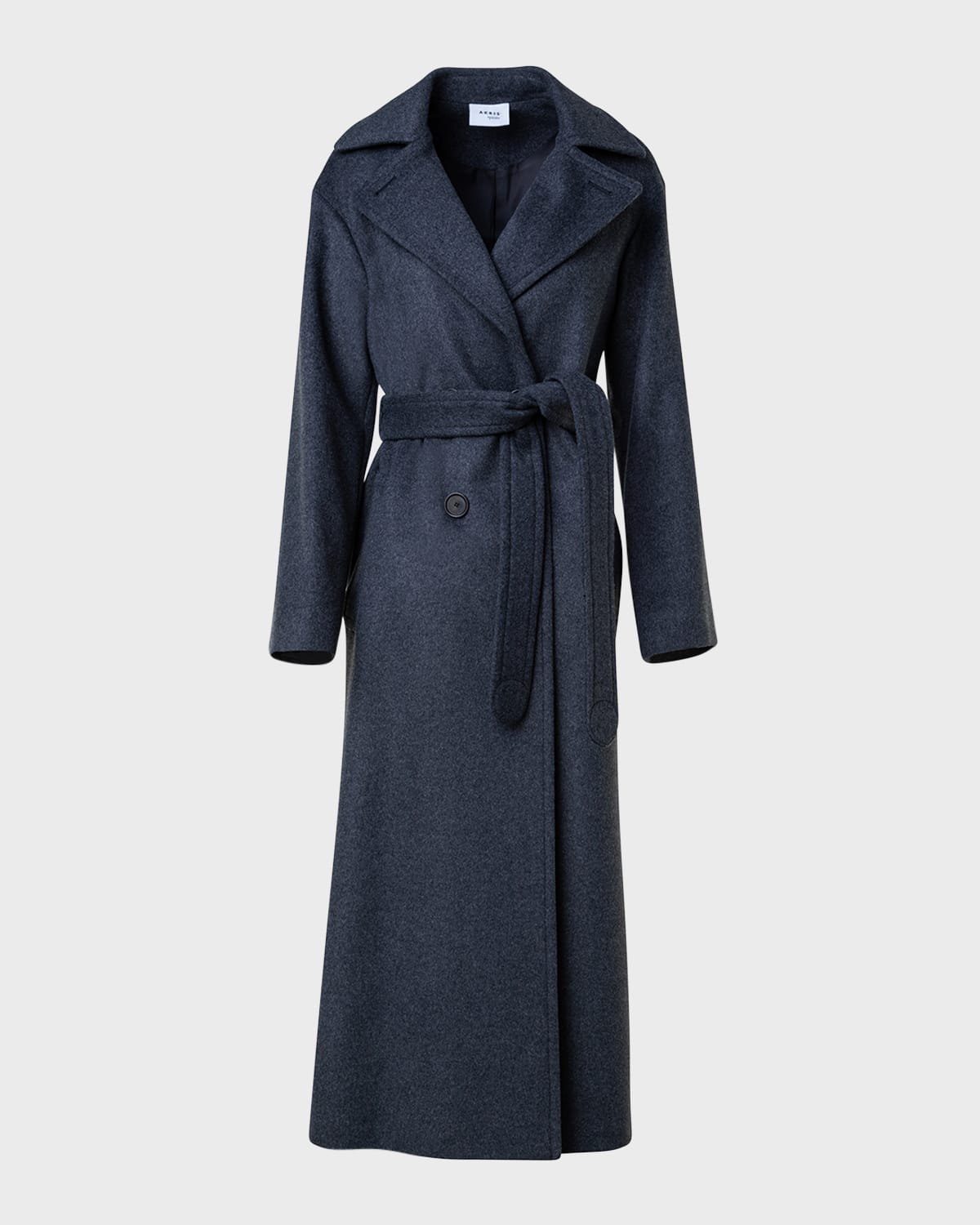 Akris Punto Long Double-breast Belted Wool-cashmere Coat In Charcoal