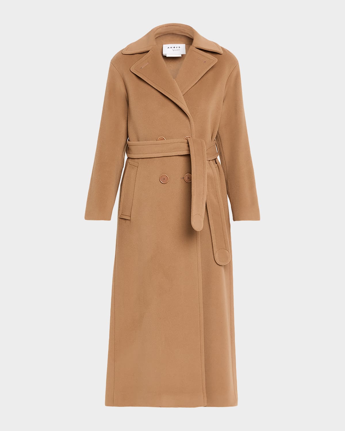 Akris Punto Long Double-breast Belted Wool-cashmere Coat In Brown