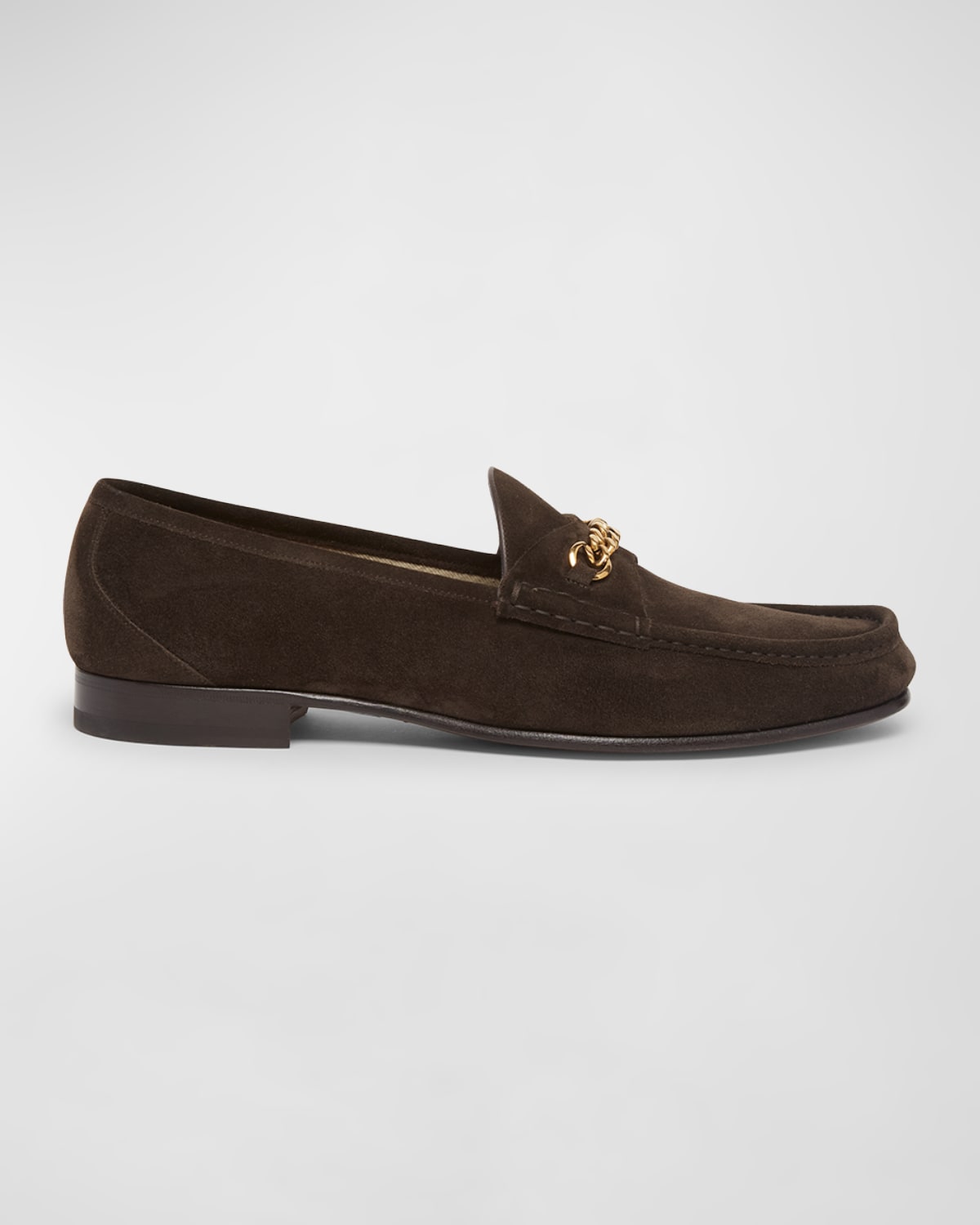 Tom Ford Men's York Curb Chain Suede Loafers In Brown