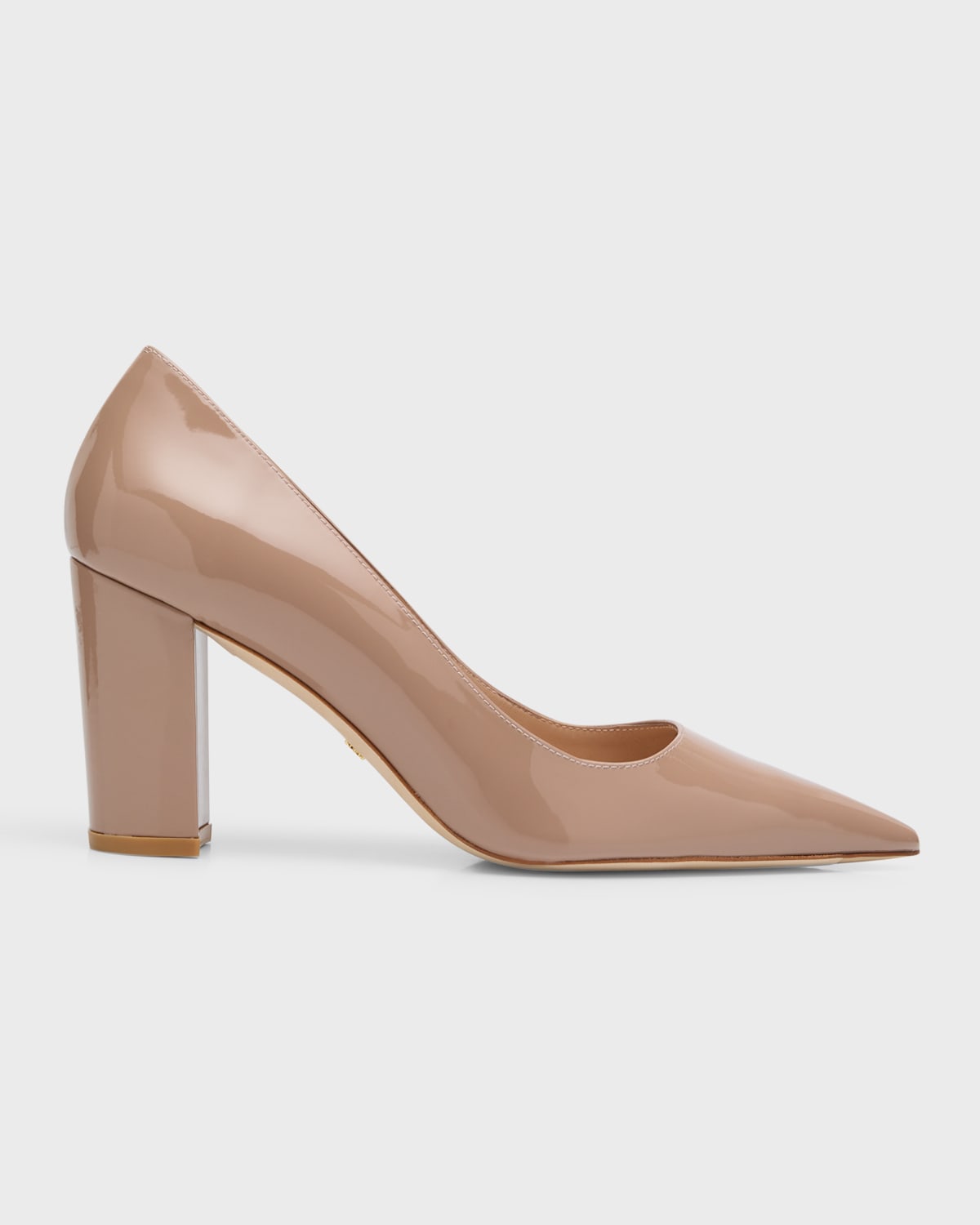 Shop Stuart Weitzman Stuart Patent Leather Block-heel Pumps In Fawn