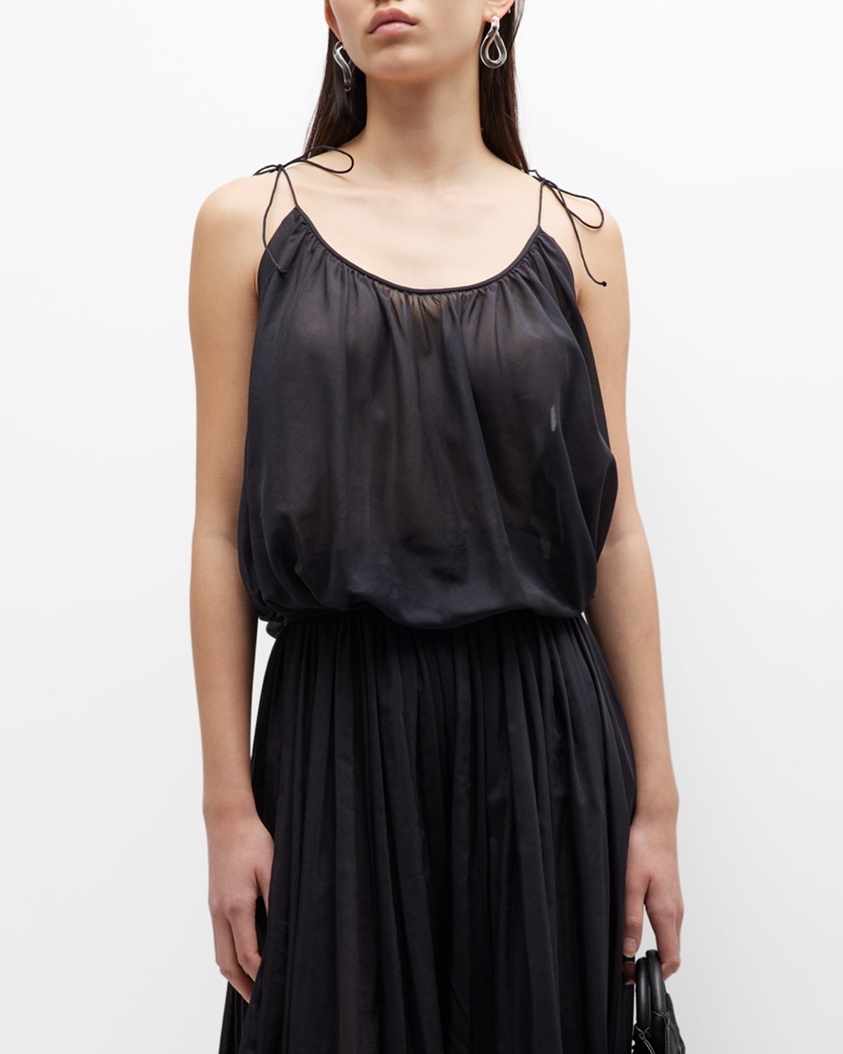 Tory Burch Shoulder-tie Bubble-hem Tank Top In Black