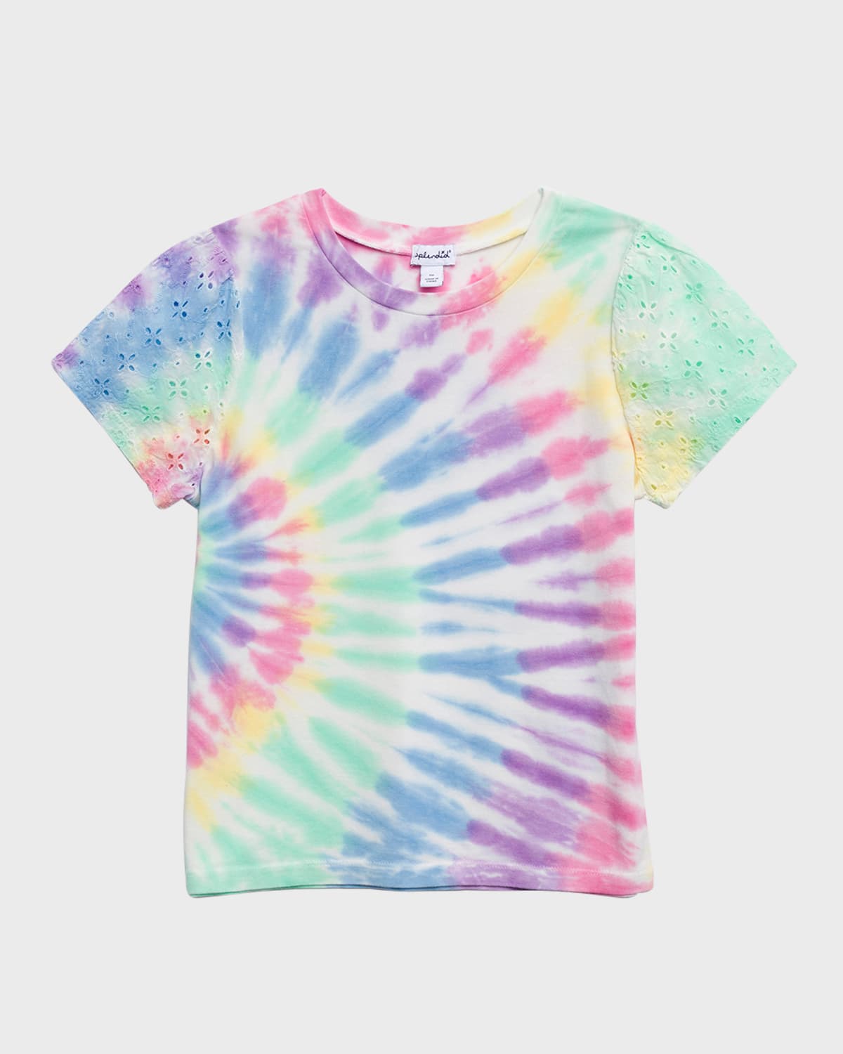 Girl's Embroidered Eyelet Rainbow Tie Dye-Print T-Shirt, Size 7-14