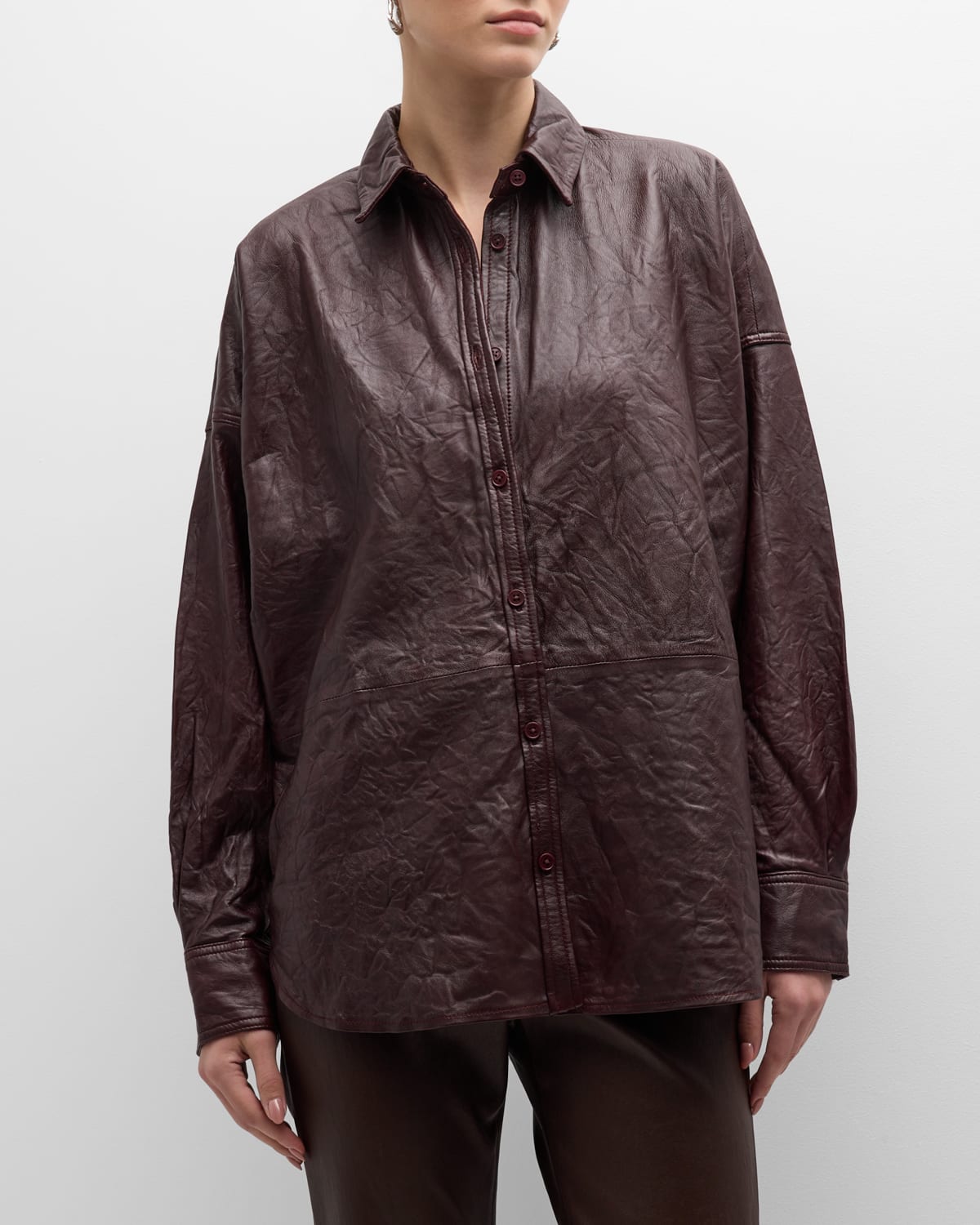 Shop Zadig & Voltaire Tamara Crinkled Leather Shirt In Chocolate