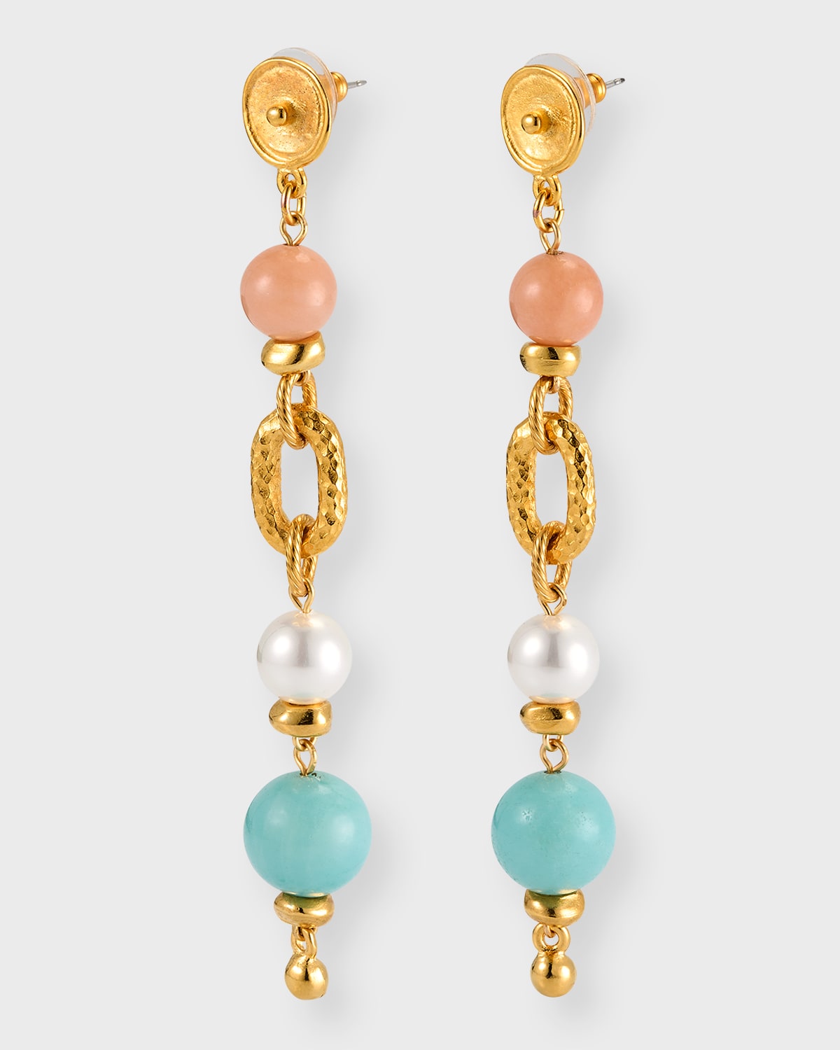 Shop Ben-amun Pearly, Rose Quartz And Amazonite Earrings In Yg