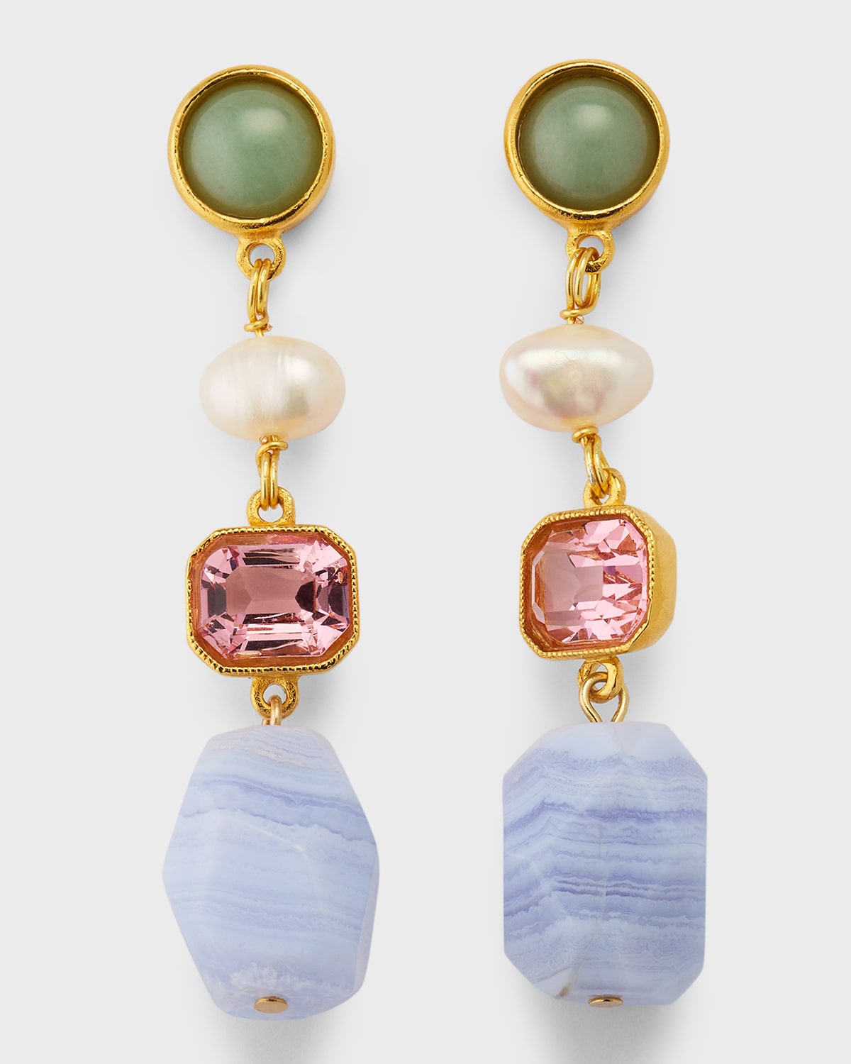 24k Electroplated Gold Mixed-Stone Drop Earrings