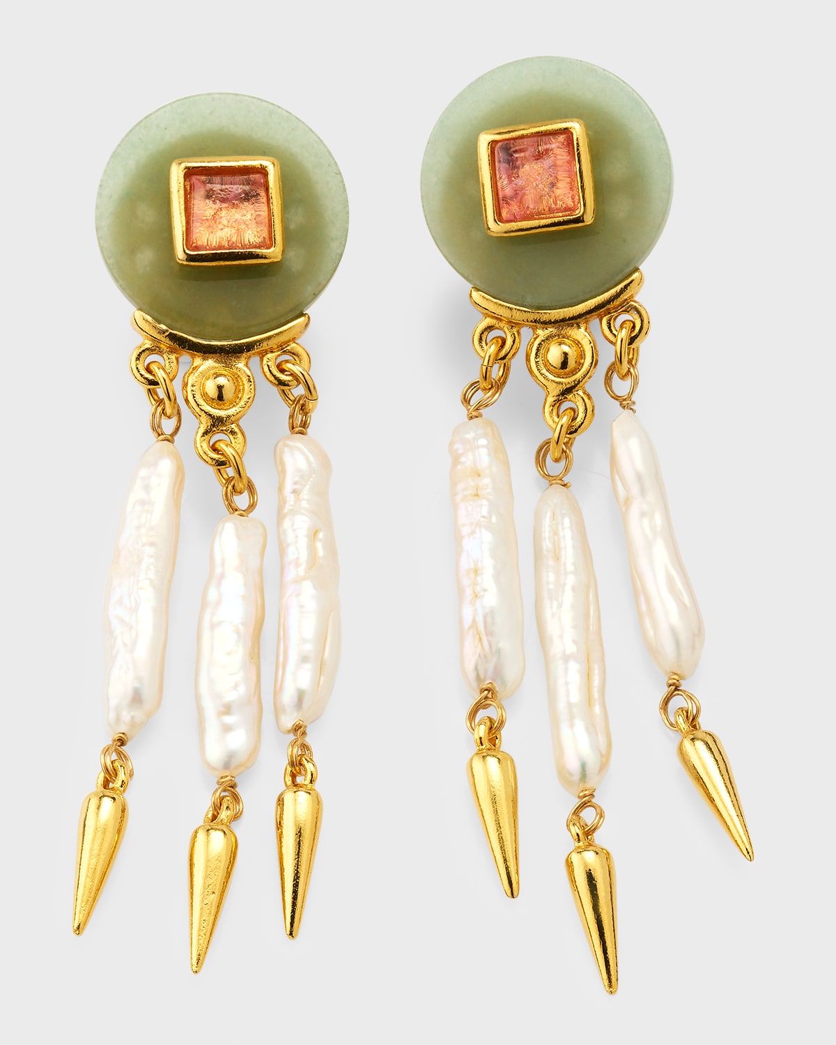 Ben-amun Madre Pearl, Aventurine And Rose Crystal Clip Earrings In Yg