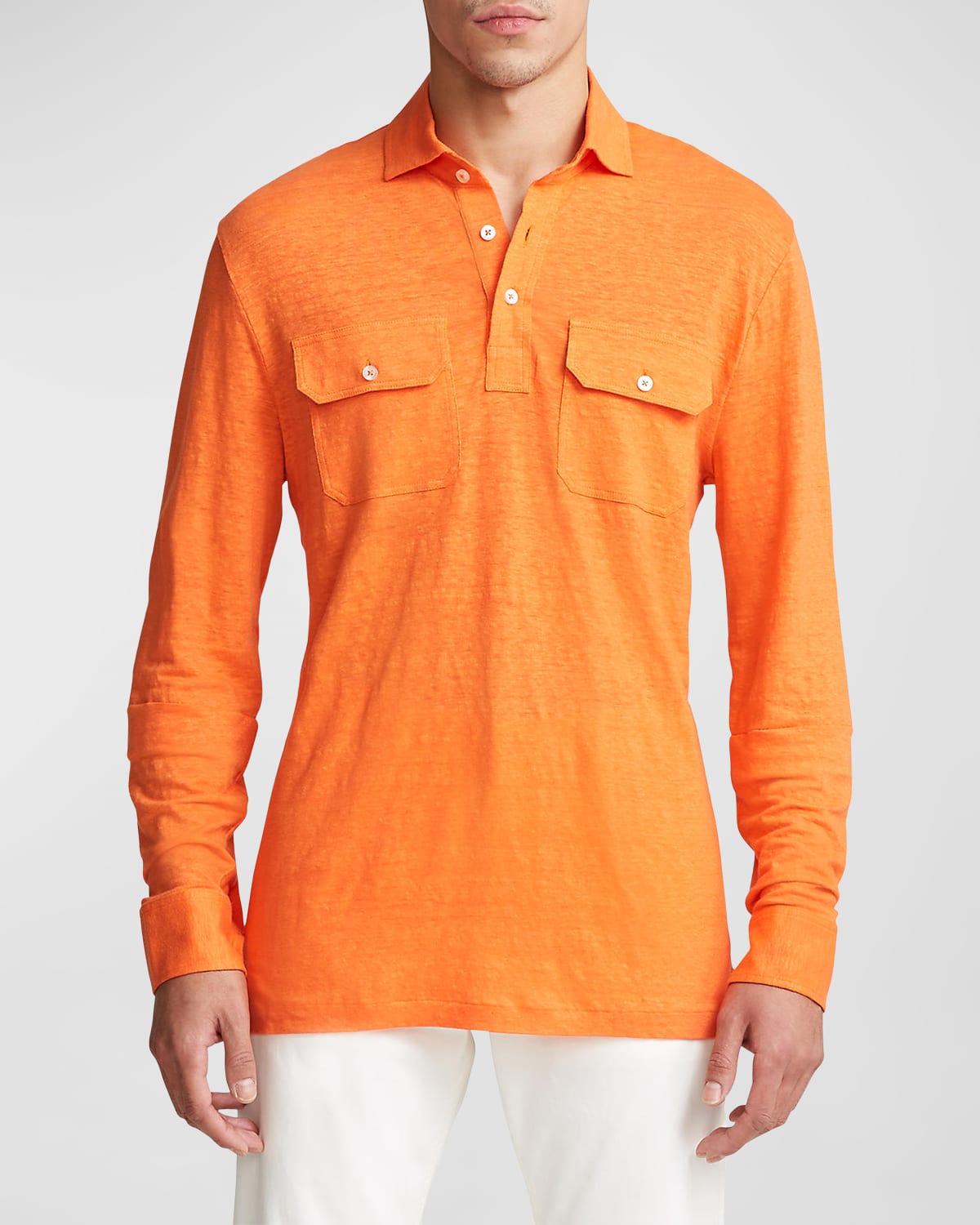 Ralph Lauren Purple Label Men's Slim Fit Linen Jersey Polo Shirt In Orange Poppy