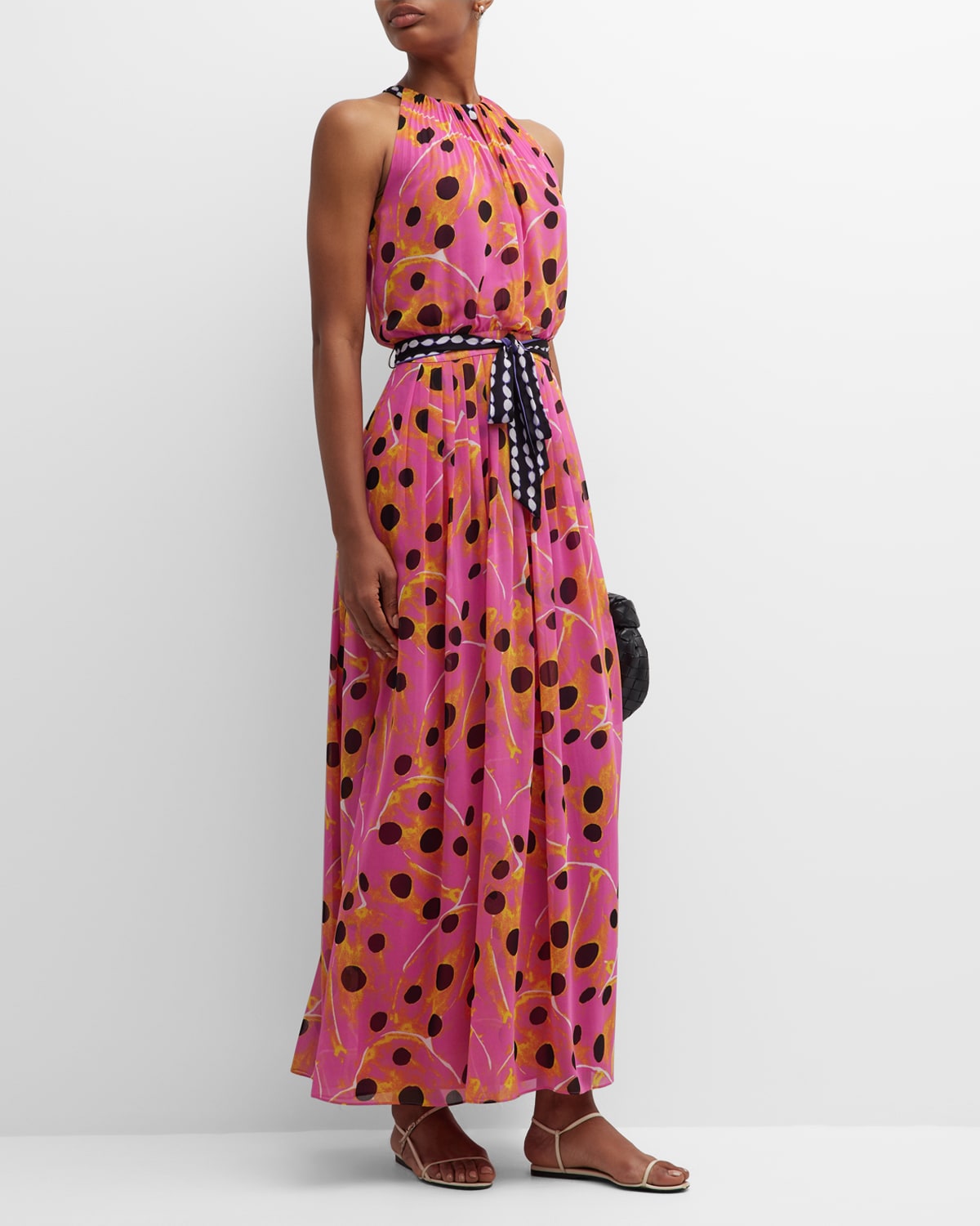 Diane Von Furstenberg Miriam Pleated Polka-dot Halter Maxi Dress In Lady Bug Dot