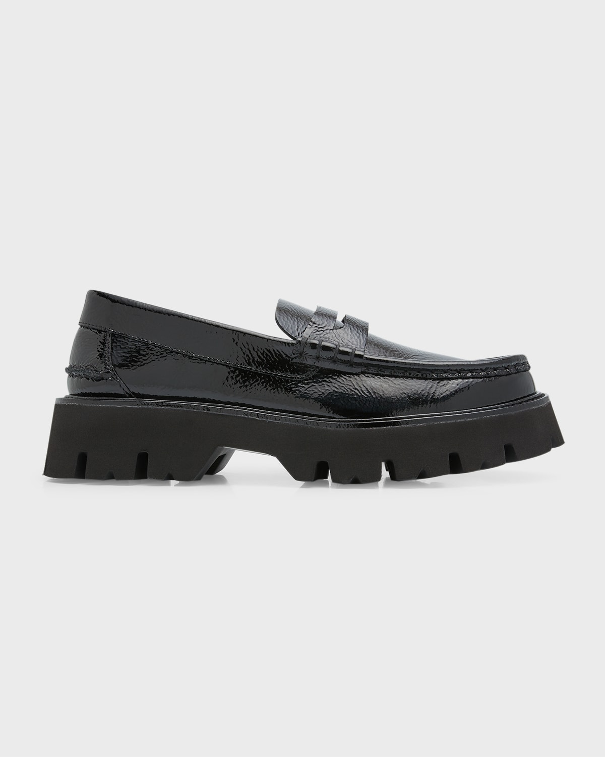 Pedro Garcia Sebas Patent Chunky Penny Loafers In Black Castoro Nap