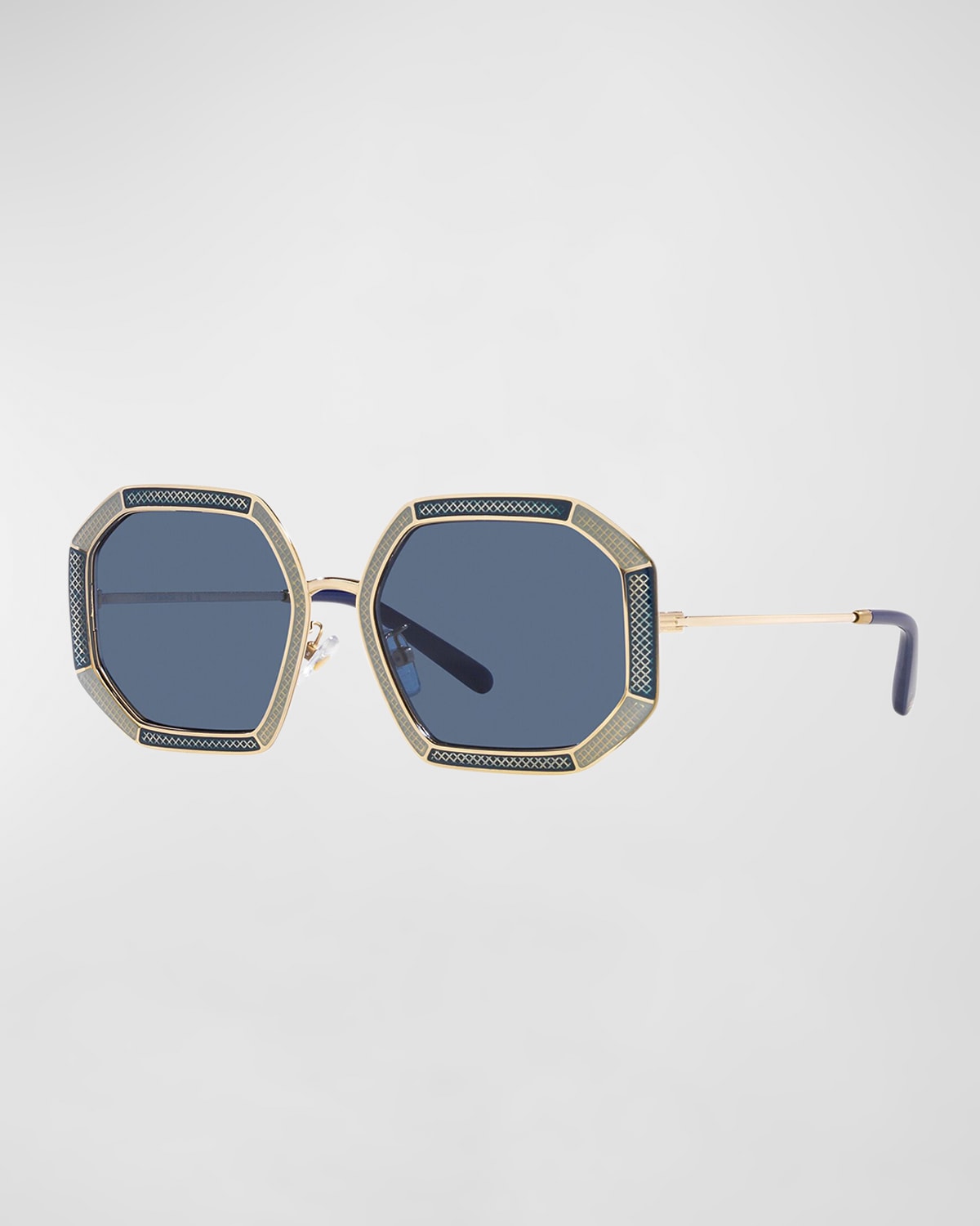 Shop Tory Burch Two-tone Round Metal Alloy Sunglasses In Shiny Gold