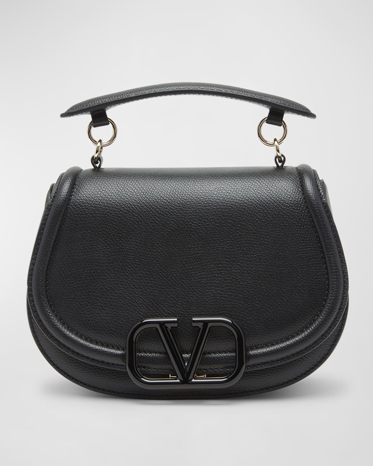 Valentino Garavani Vsling Saddle Leather Shoulder Bag In Nero