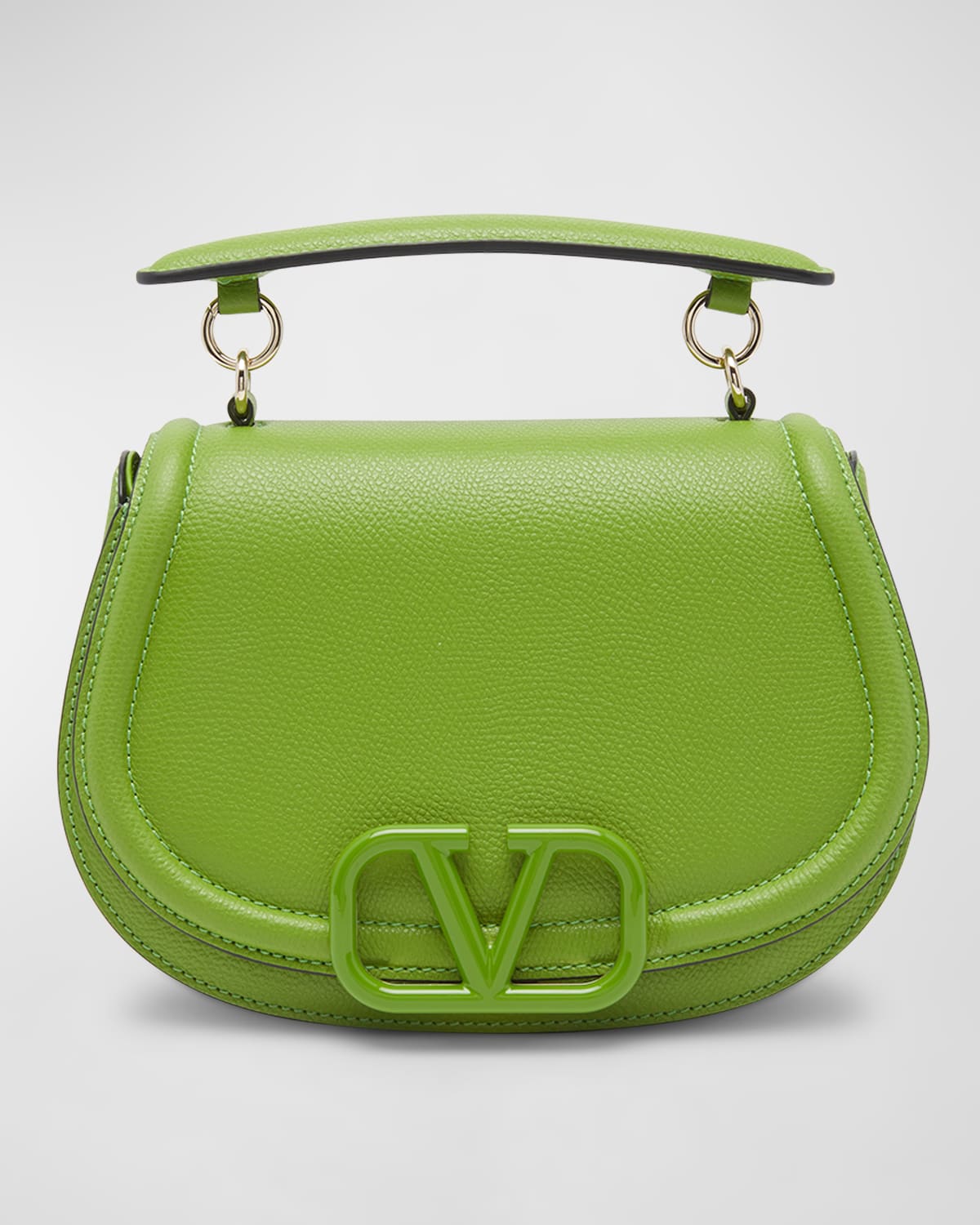 Valentino Garavani Vsling Saddle Leather Shoulder Bag In Chartreuse