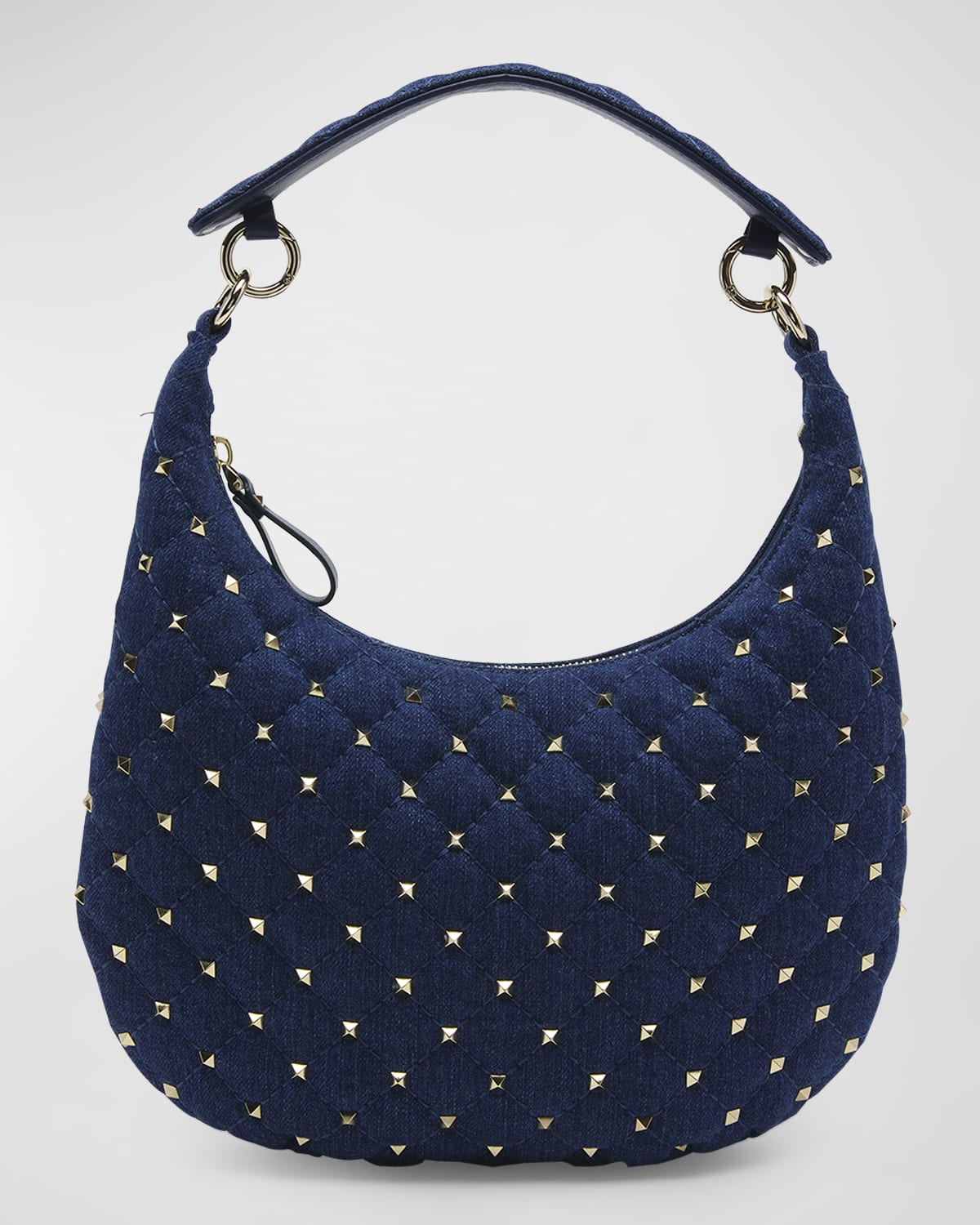 VALENTINO GARAVANI ROCKSTUD SMALL QUILTED DENIM HOBO BAG