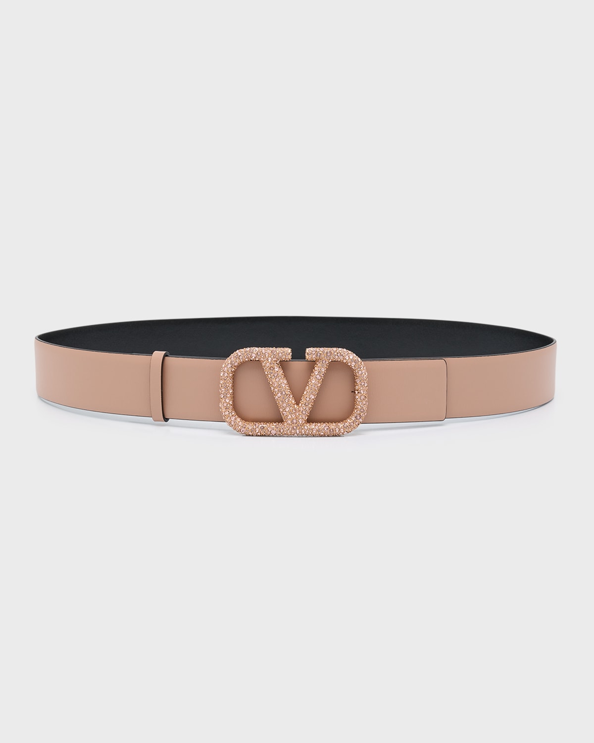 Reversible Embellished V-Logo Leather Belt