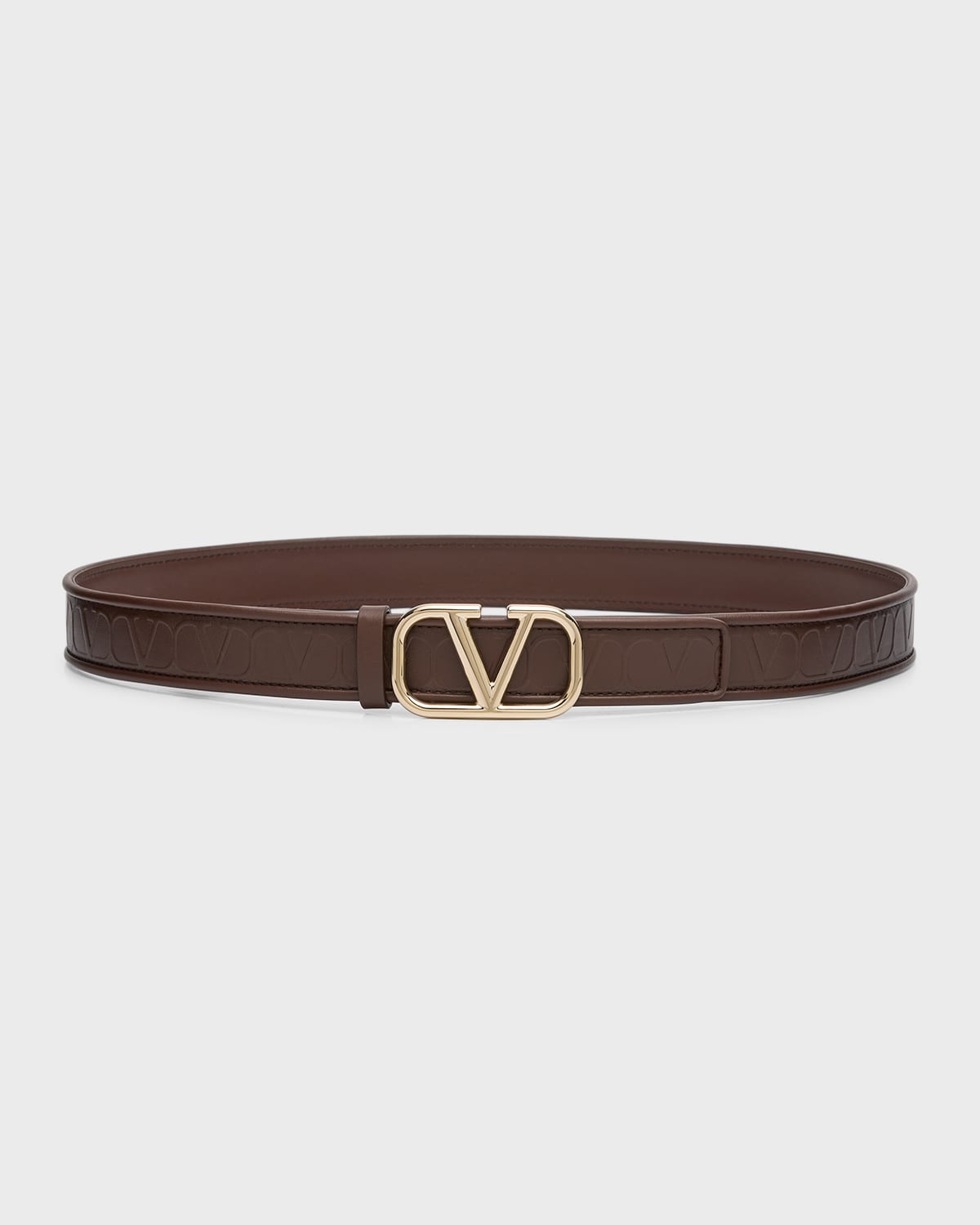 Shop Valentino Toile Iconographe V-logo Leather & Platinum Belt In Cacao