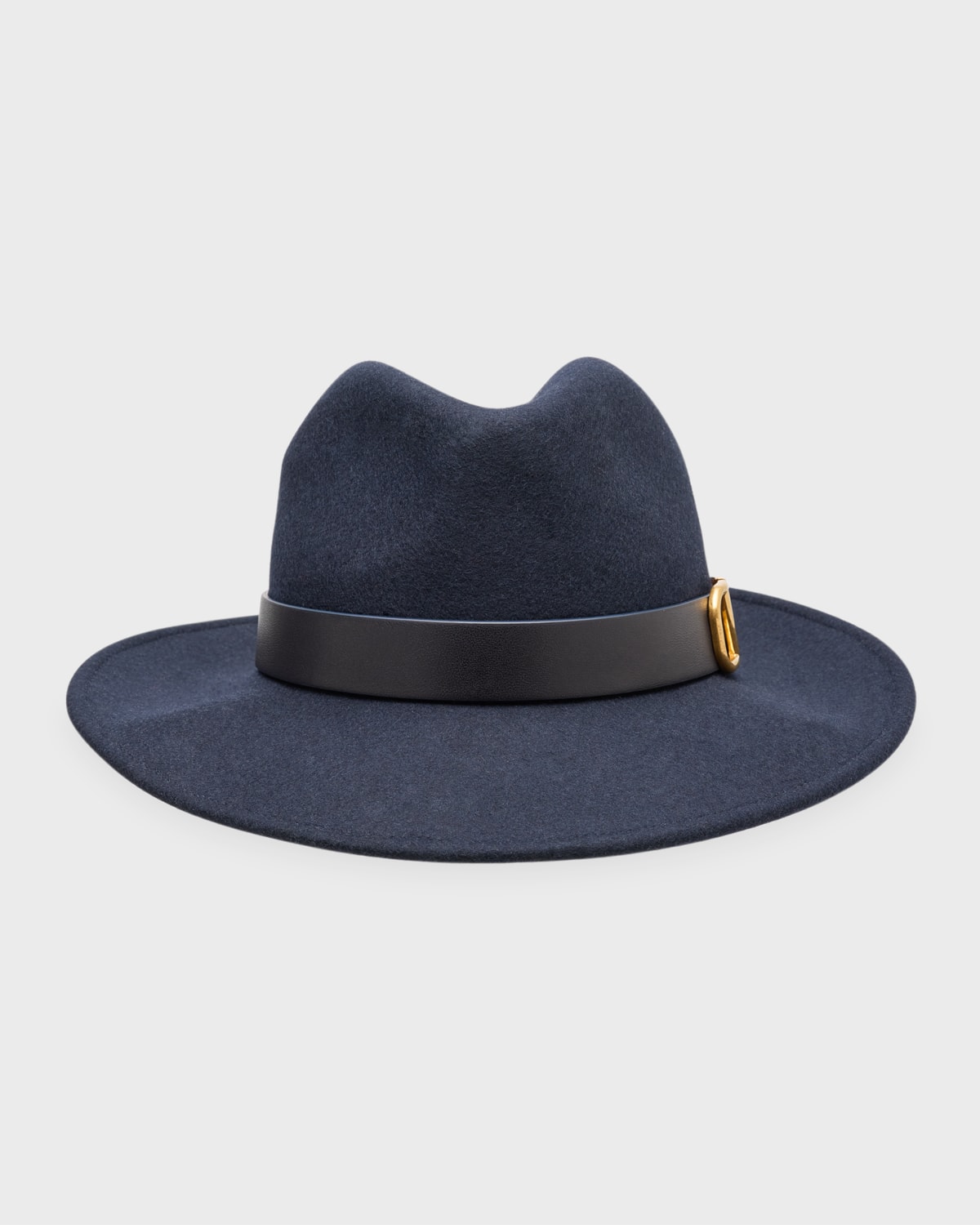 Valentino Garavani V-logo Wool Fedora In Navy Deep Navy