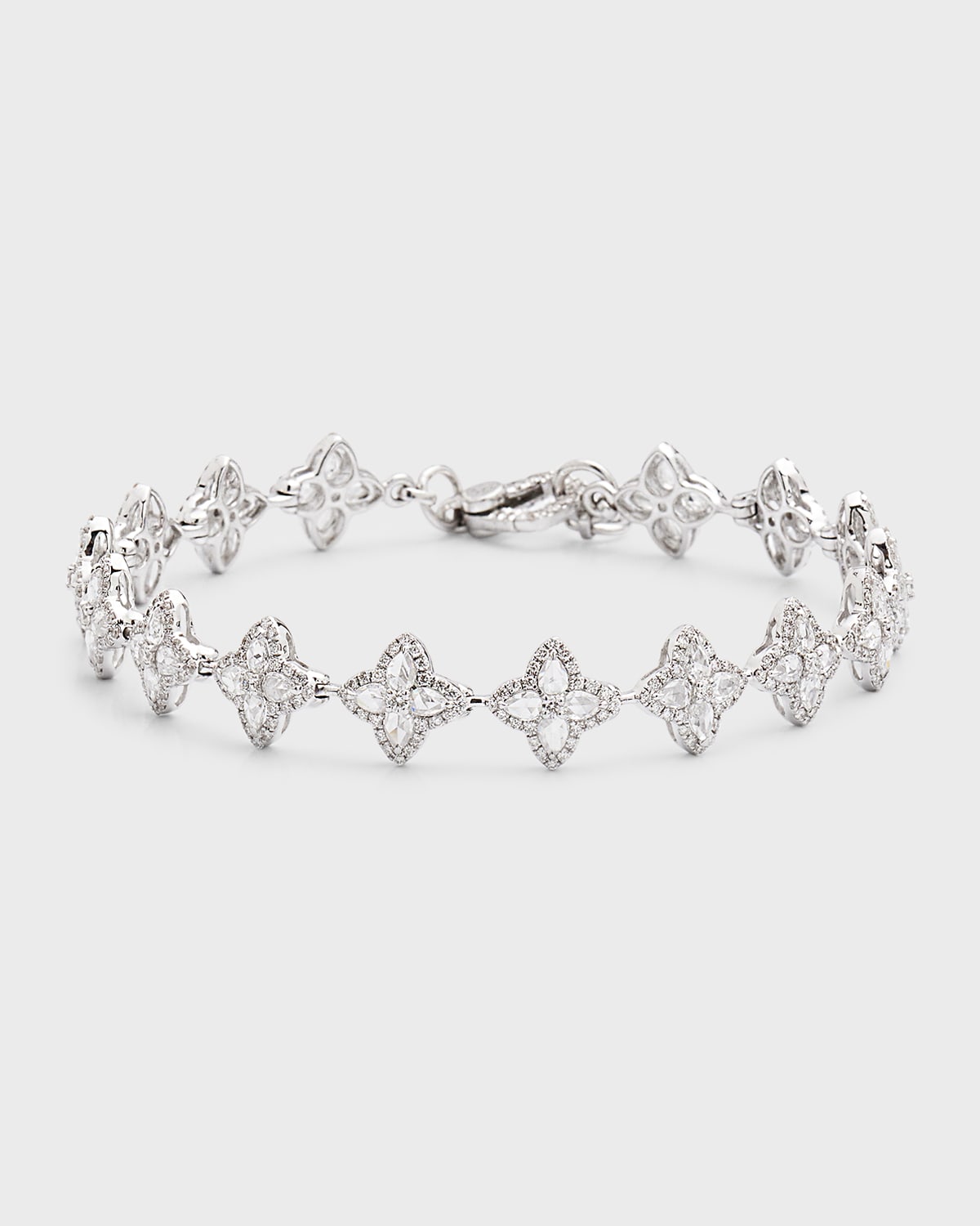 18k White Gold Blossom Motif Diamond Tennis Bracelet