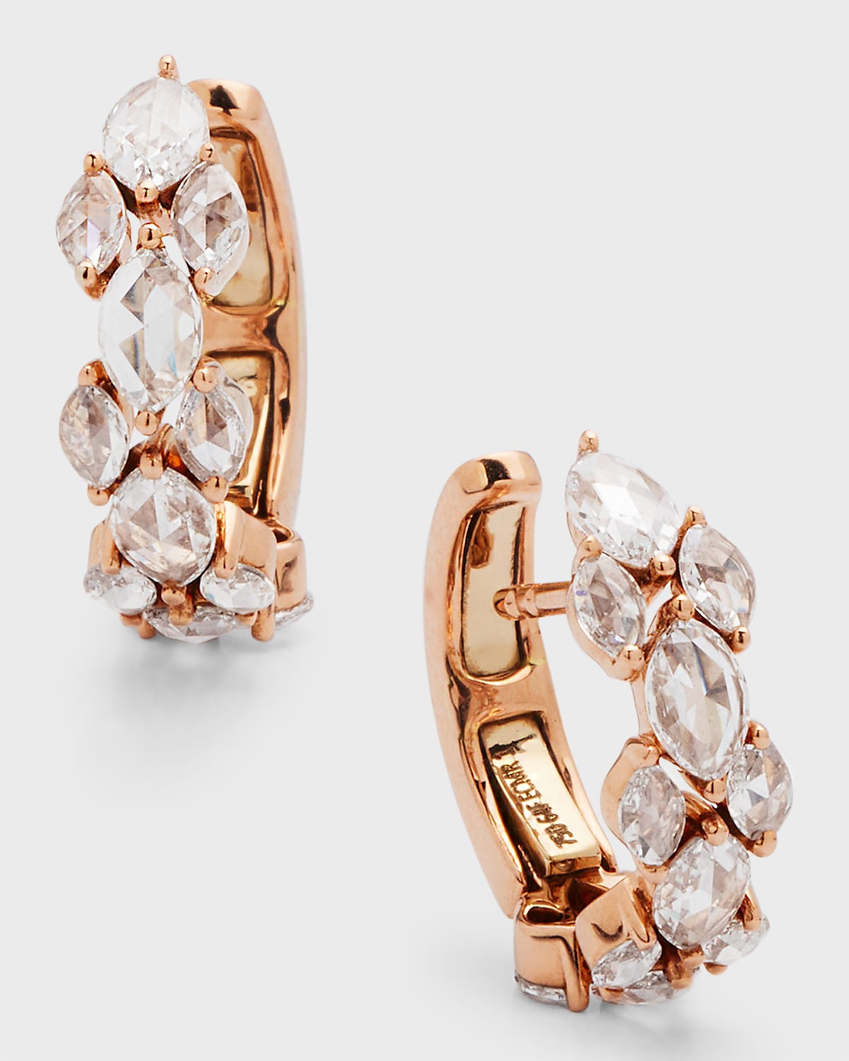 64 Facets 18k Rose Gold Huggie Hoop Cuff Earrings With Marquise Diamonds