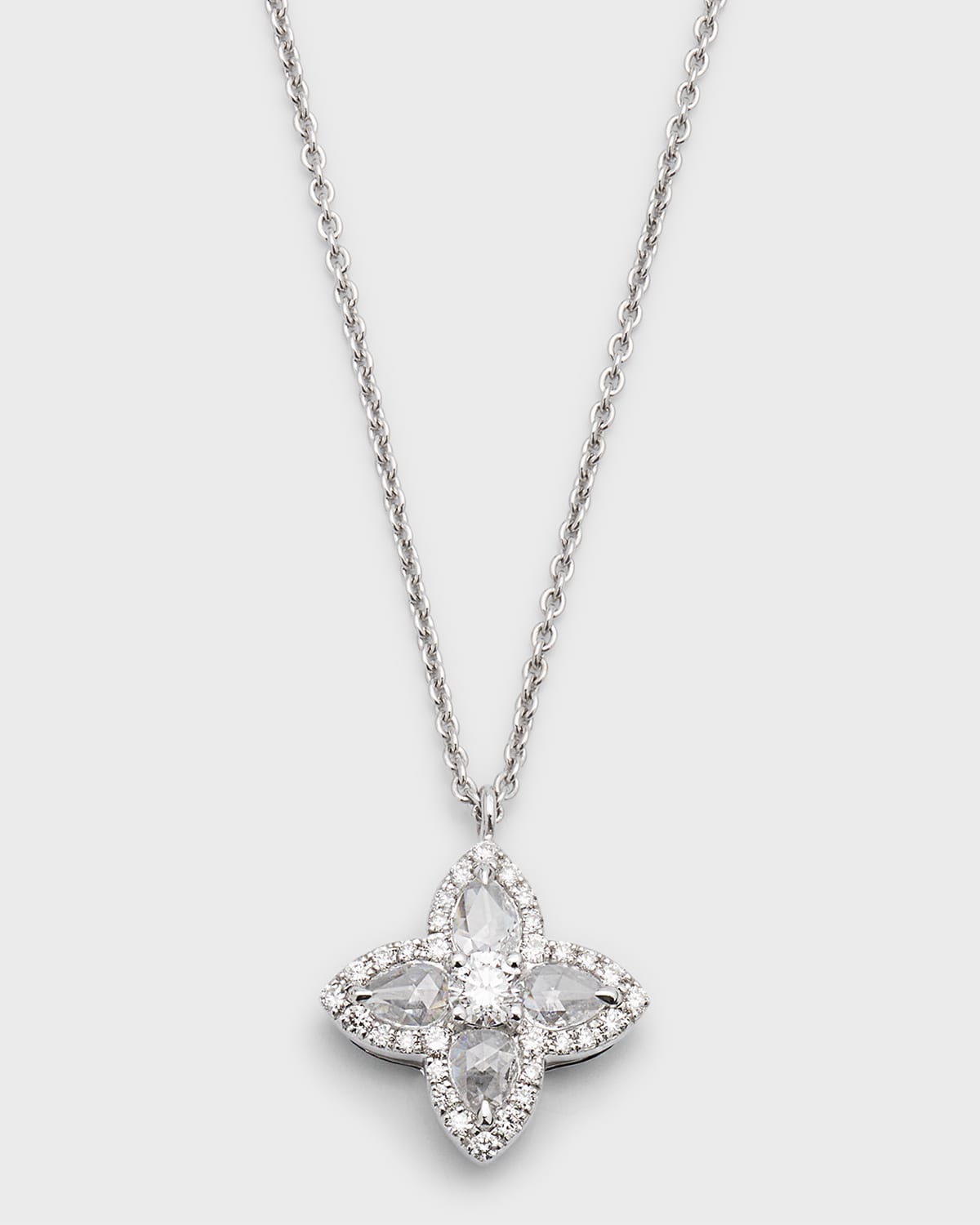 64 Facets 18k White Gold Diamond Blossom Pendant Necklace