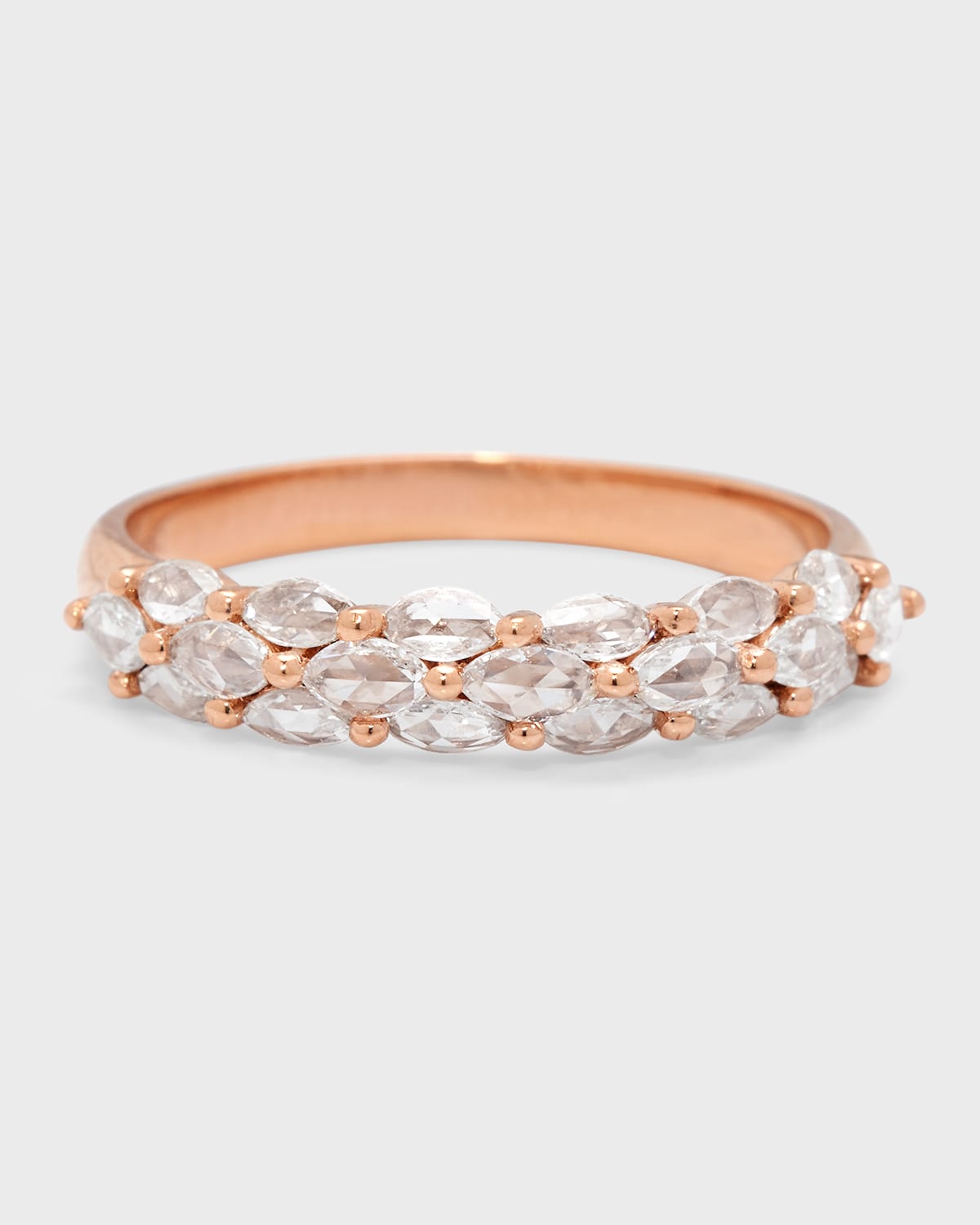 18K Rose Gold Marquise Diamond Half Eternity Band Ring, Size 6.75