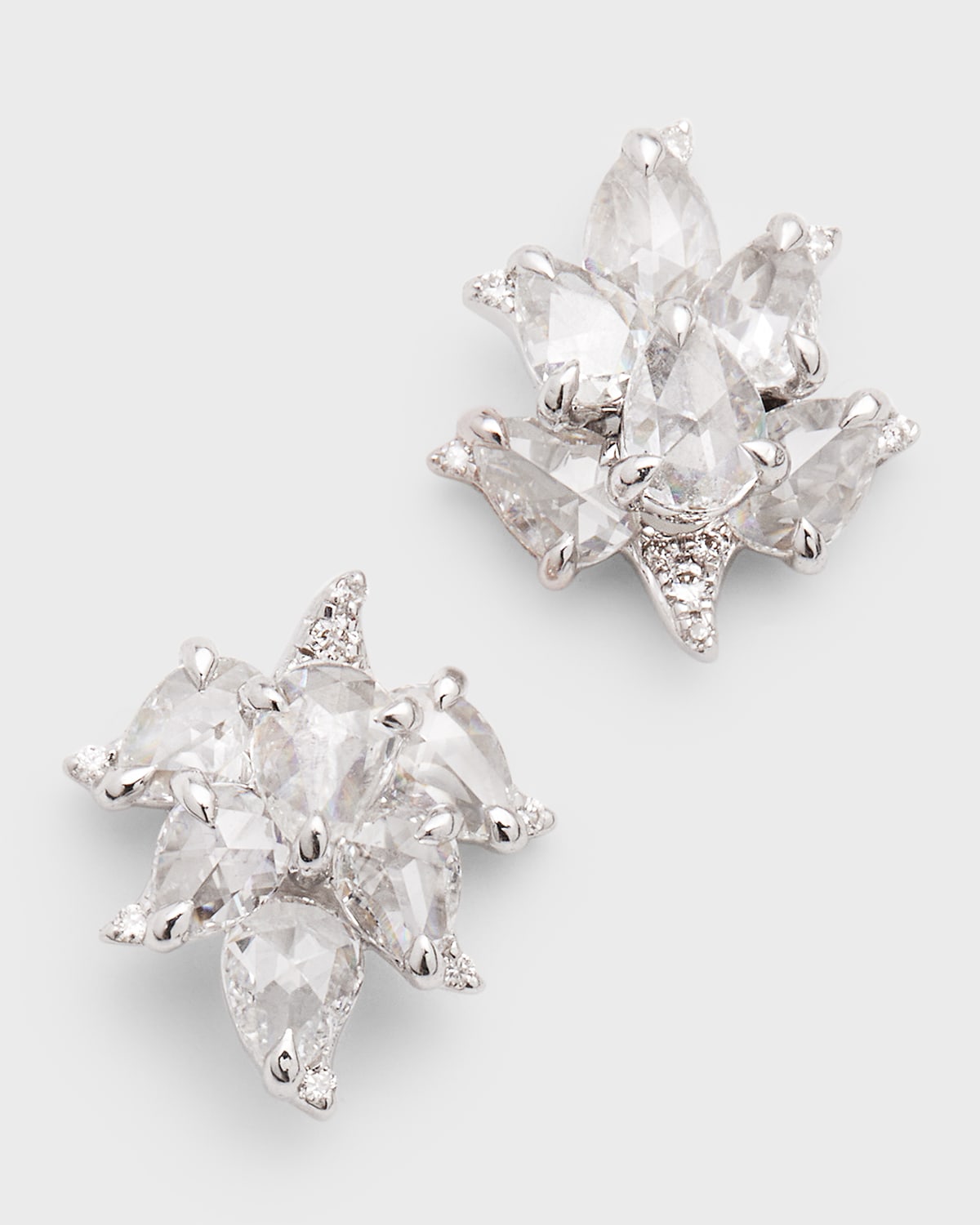 18k White Gold Diamond Small Lotus Stud Earrings
