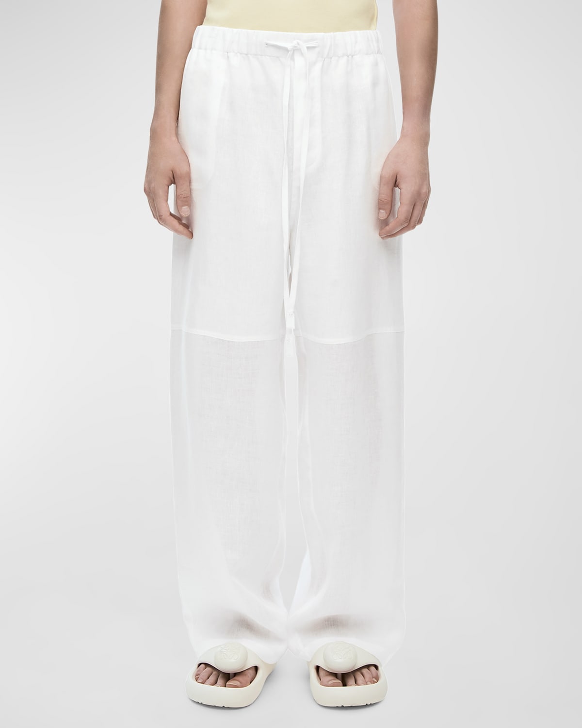 Loewe Men's Linen-blend Drawstring Pants In White