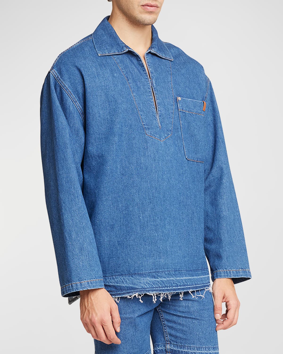 Loewe Paula's Ibiza Leather-trimmed Denim Overshirt In Blue