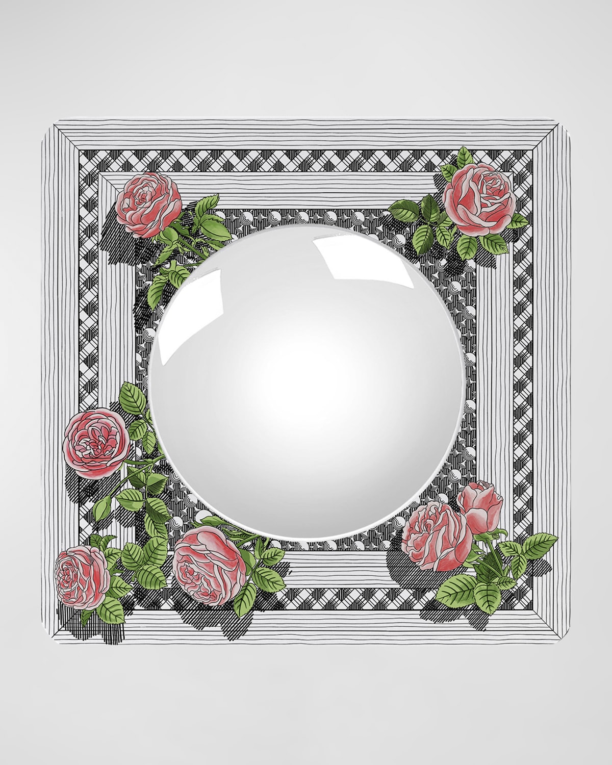 FORNASETTI SQUARE FRAME WITH CONVEX MIRROR - MUSCIARABIA WITH ROSE COLOR