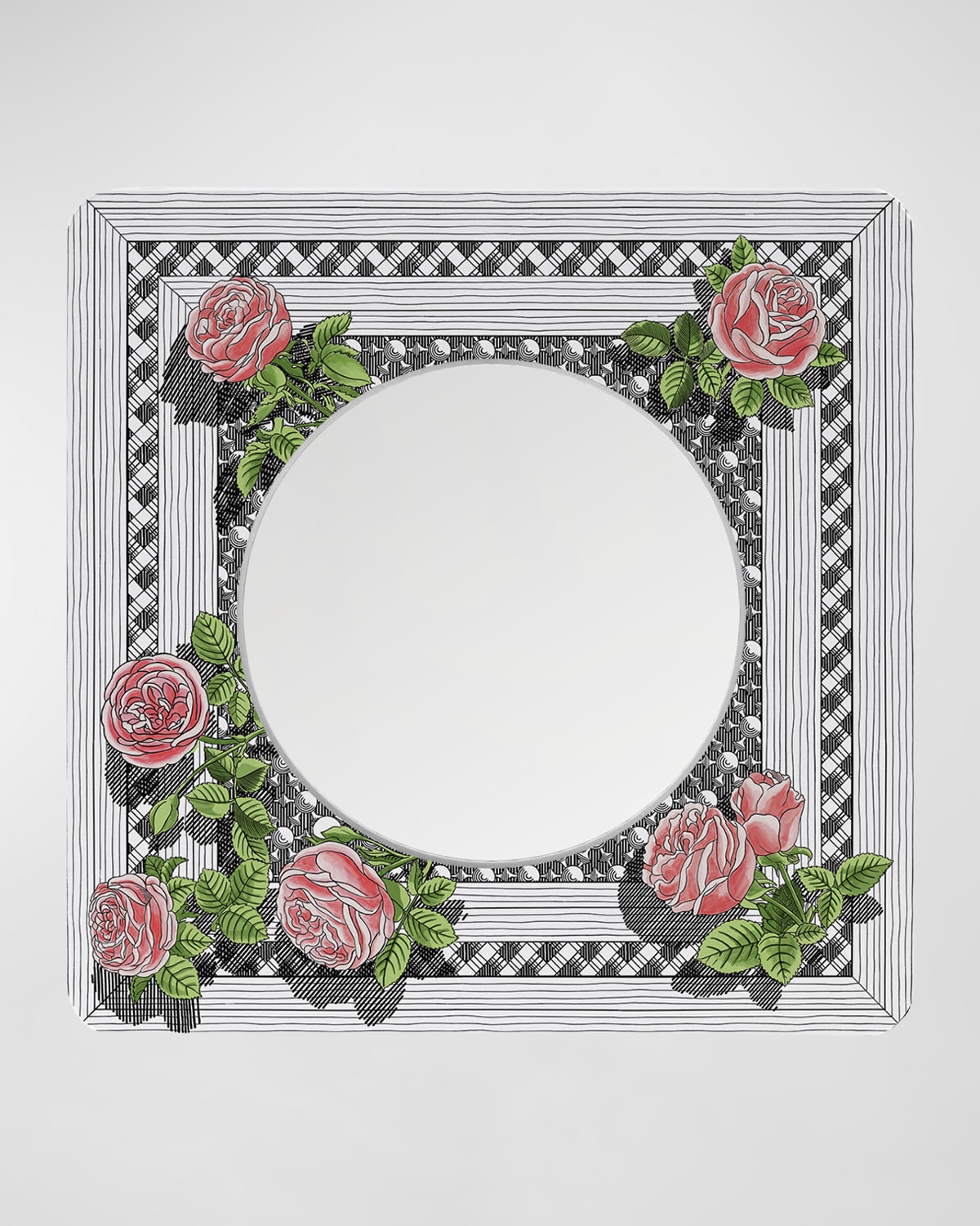 Fornasetti Square Frame With Flat Mirror - Musciarabia With Rose Color In Pink
