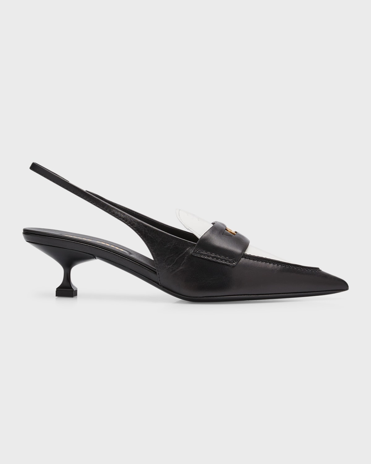 Shop Miu Miu Leather Coin Penny Loafer Slingback Pumps In Nerobianc