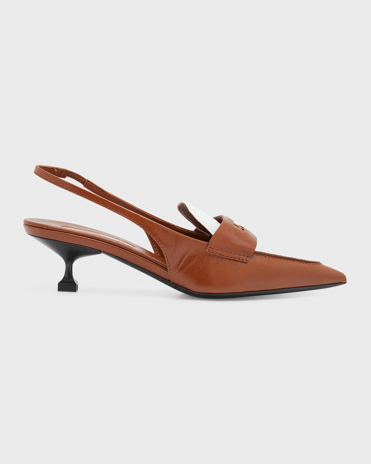 Miu Miu Leather Coin Penny Loafer Slingback Pumps In Cognacbia