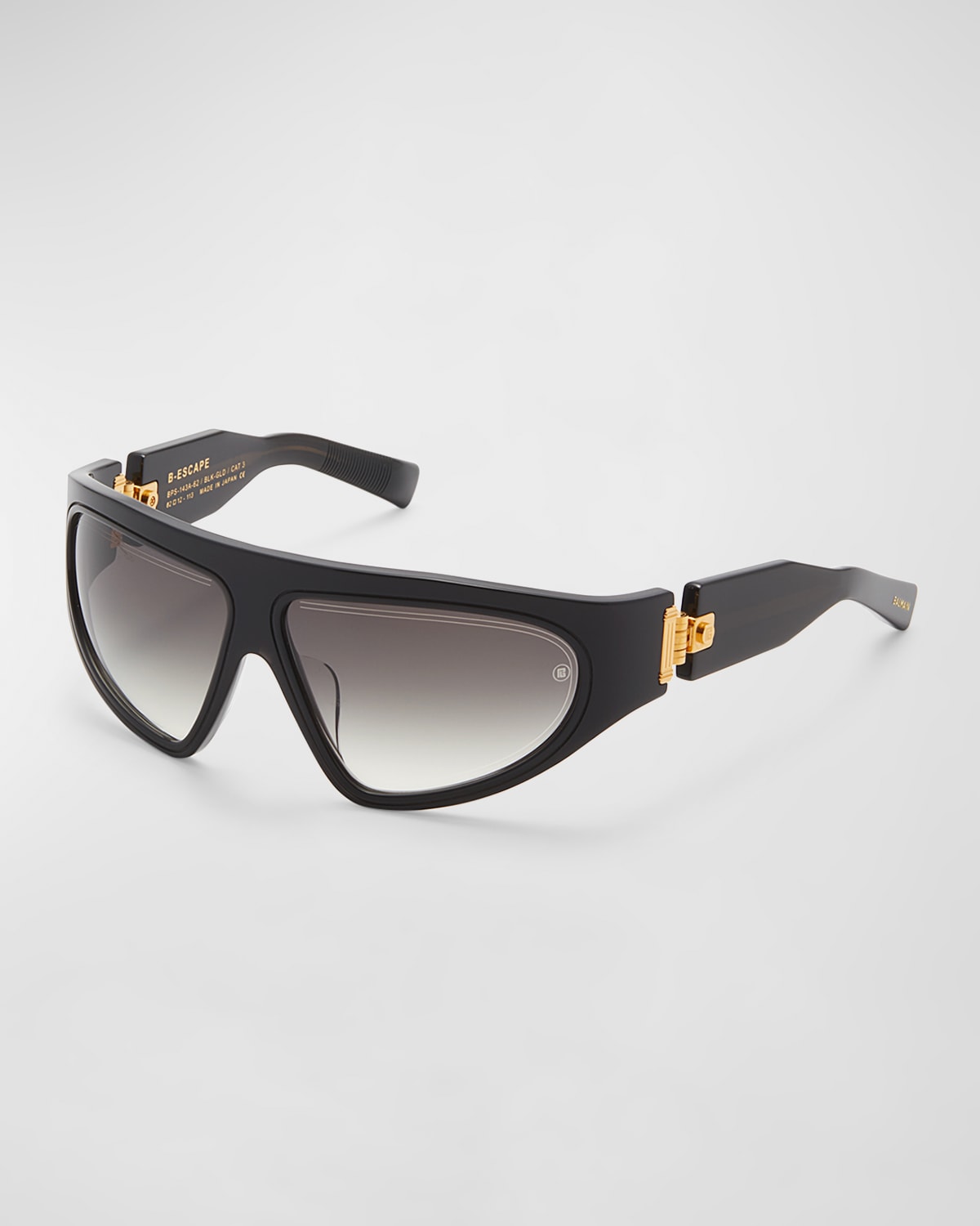 Shop Balmain B-escape Acetate & Titanium Wrap Sunglasses In Blk-gld