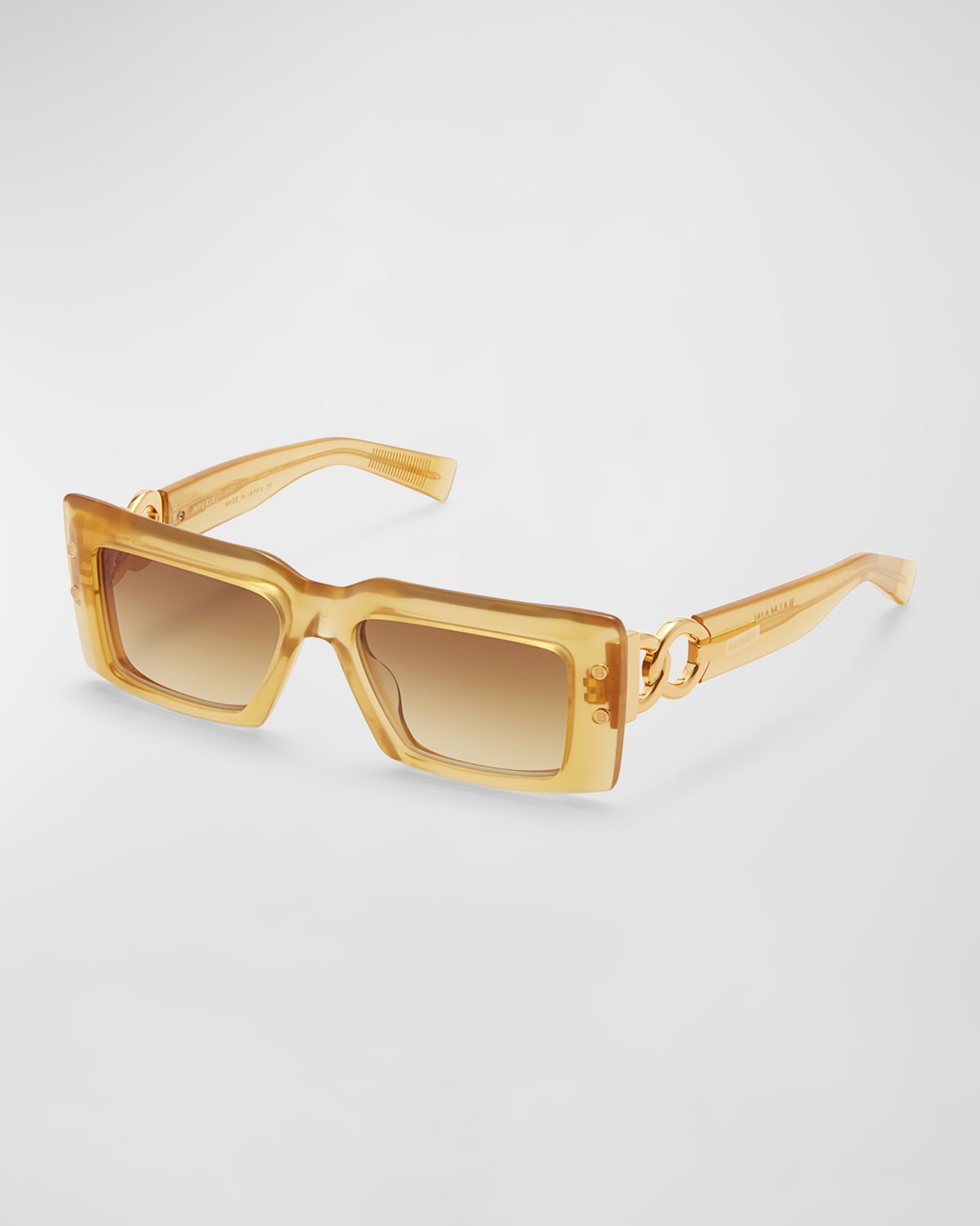 Shop Balmain Imperial Acetate & Titanium Rectangle Sunglasses In Amb-gld