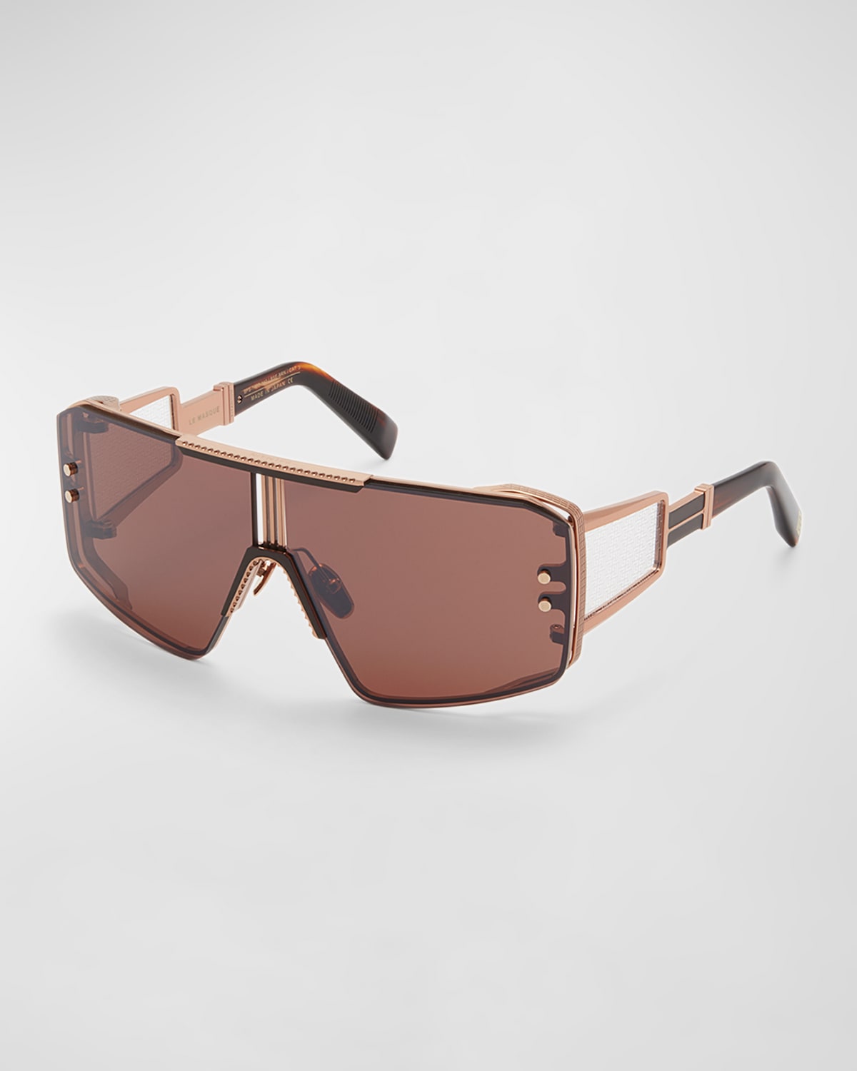 Shop Balmain Le Masque Brown Titanium & Acetate Shield Sunglasses In Rse-brn